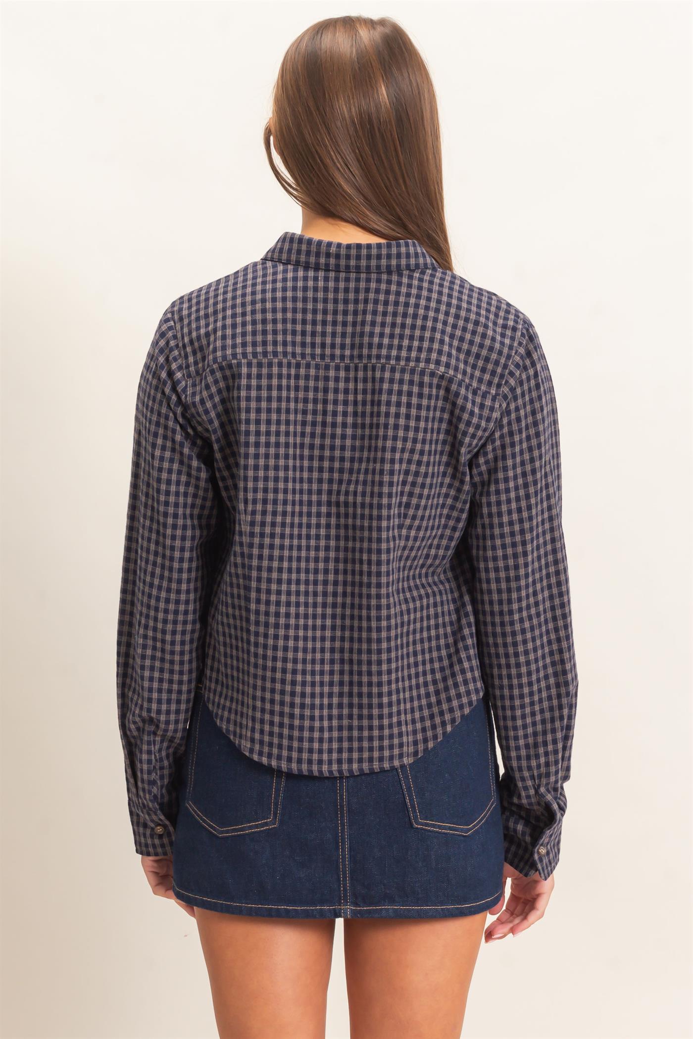 Wholesale Plaid Long Sleeve Shirt Shirts DZ26E910 NAVY DOUBLE ZERO