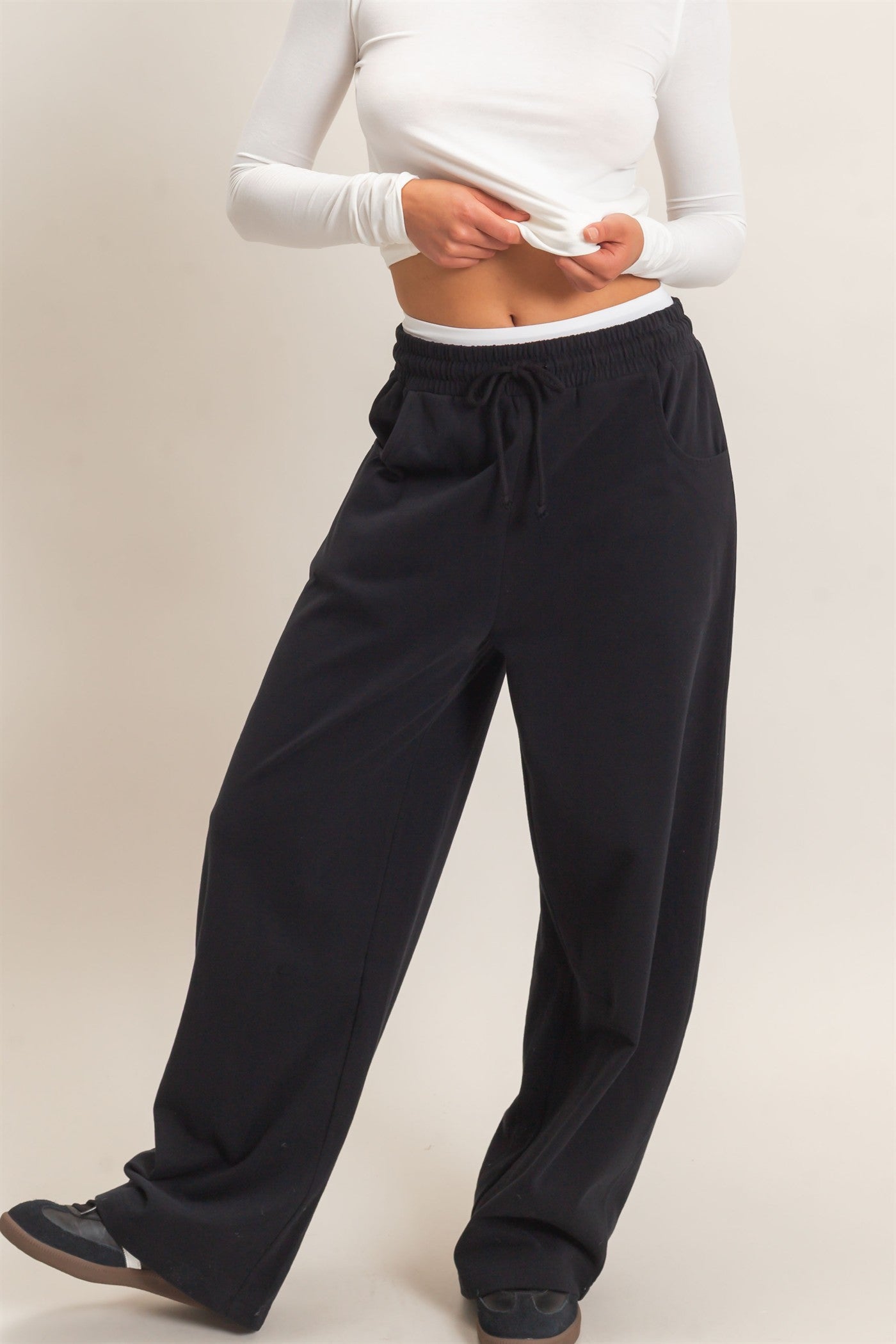 Wholesale Washed Barrel Sweatpants Pants DZ26E379 BLACK DOUBLE ZERO