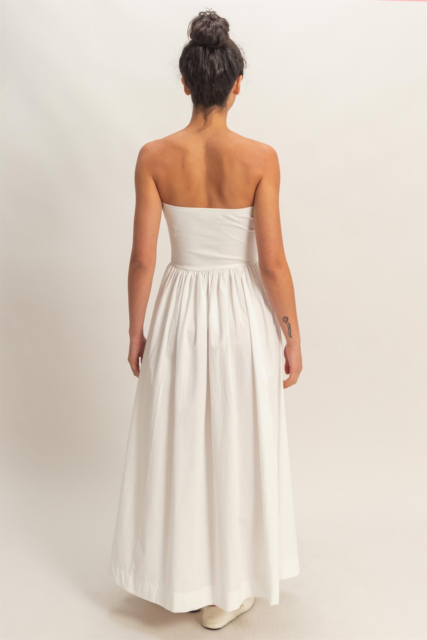 Wholesale Strapless Flowy Midi Dress Dresses DZ26A744 WHITE DOUBLE ZERO