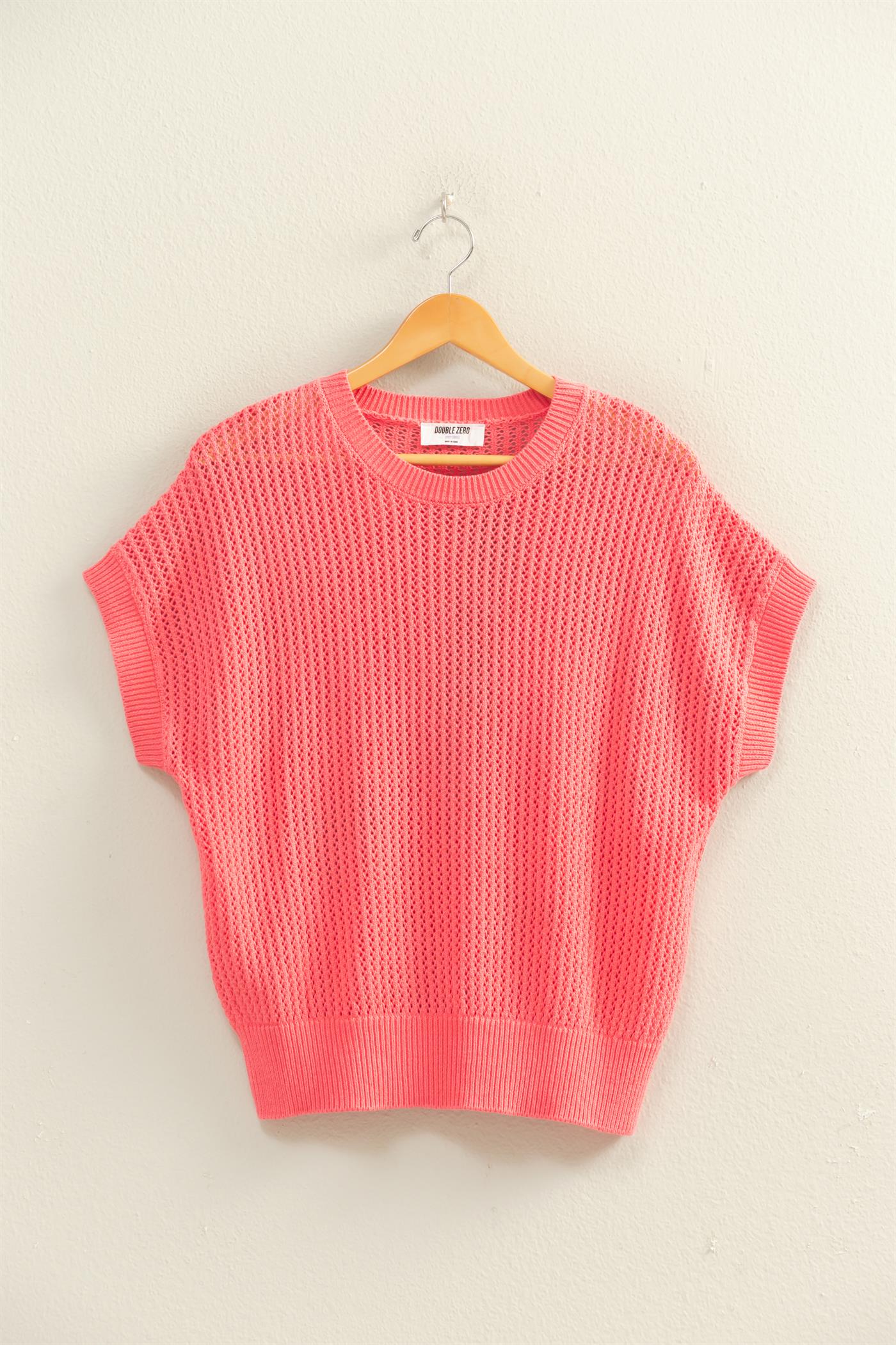 Wholesale Open-Knit Dolman Sleeve Top Clothing Tops DZ26A334 TAFFY PINK DOUBLE ZERO