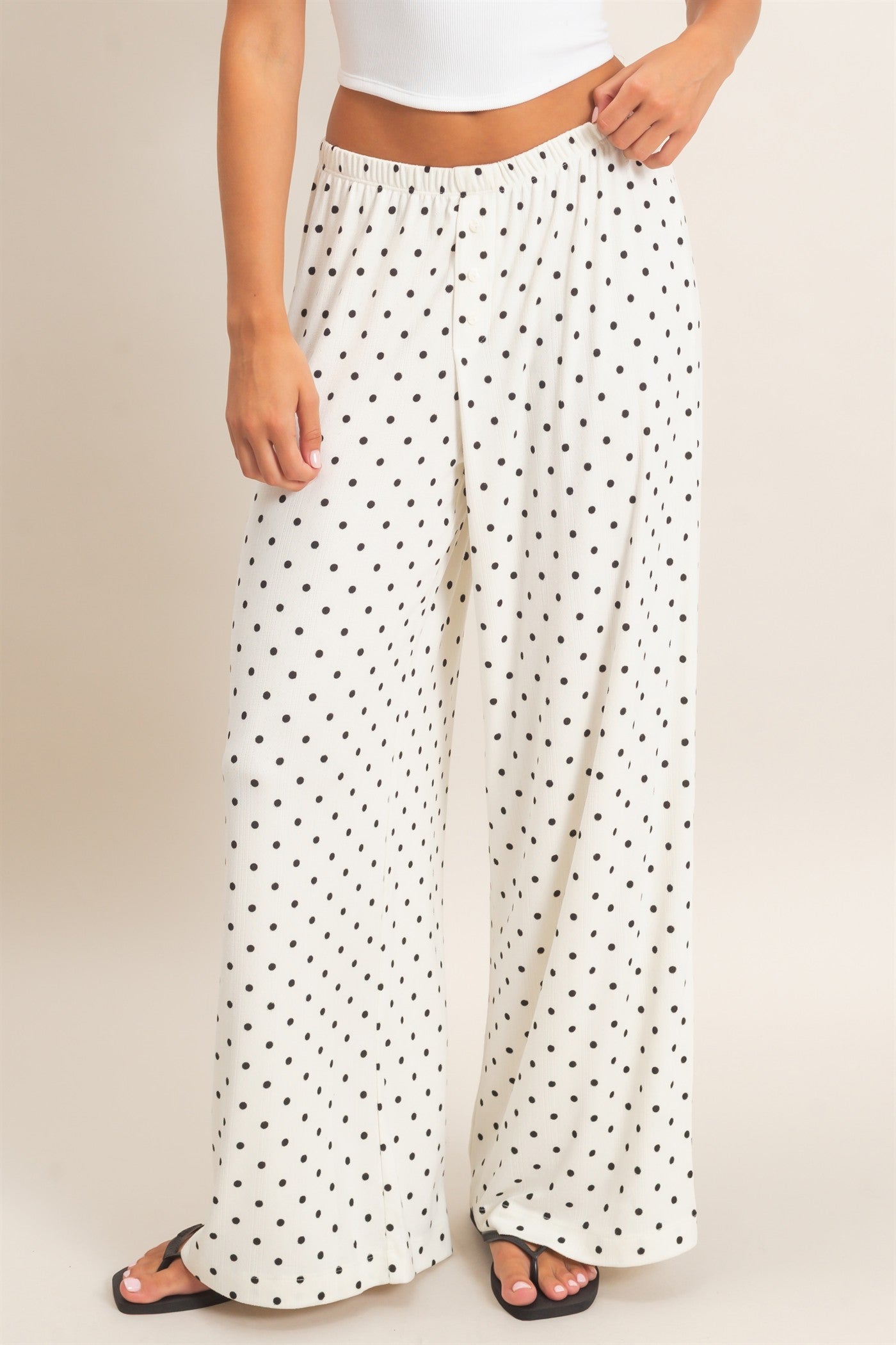 Wholesale Polka Dot Wide Leg Pants Pants DZ27A168 CREAM DOUBLE ZERO