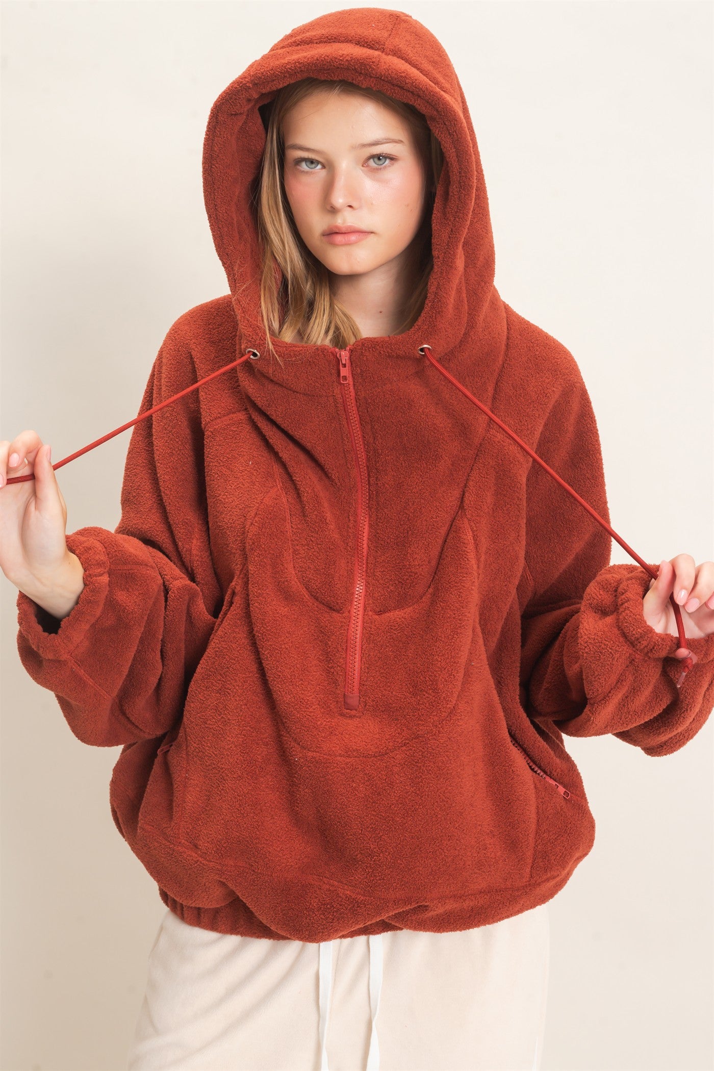 Wholesale Half-Zip Fleece Hoodie Hoodies HF26E561 BRICK HYFVE