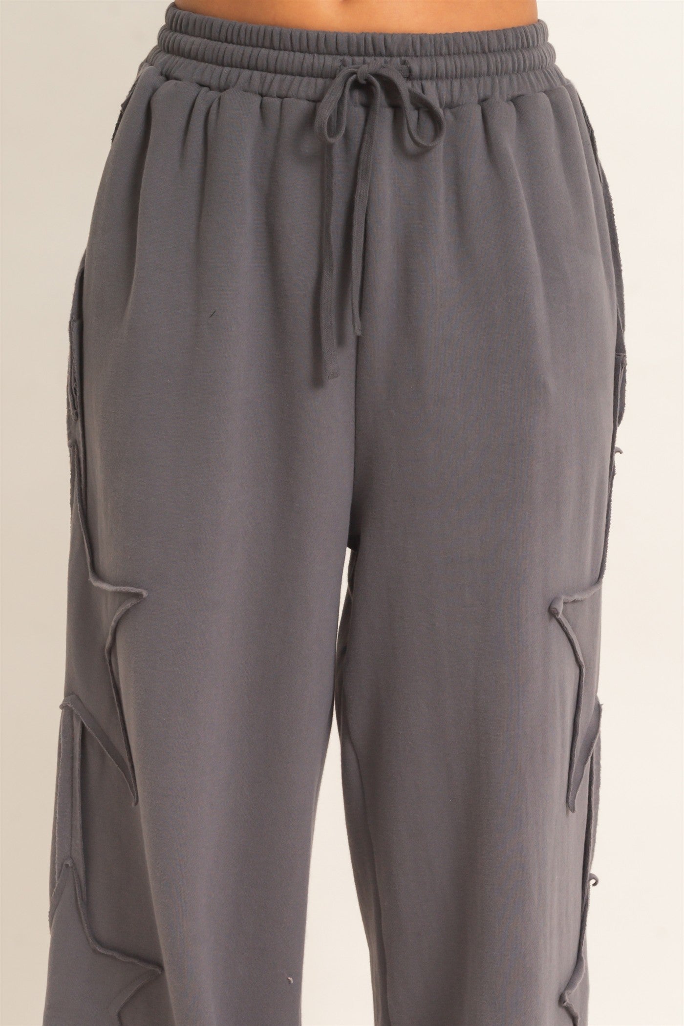 Wholesale French Terry Star Patch Sweatpants Pants DZ27A197 CHARCOAL DOUBLE ZERO