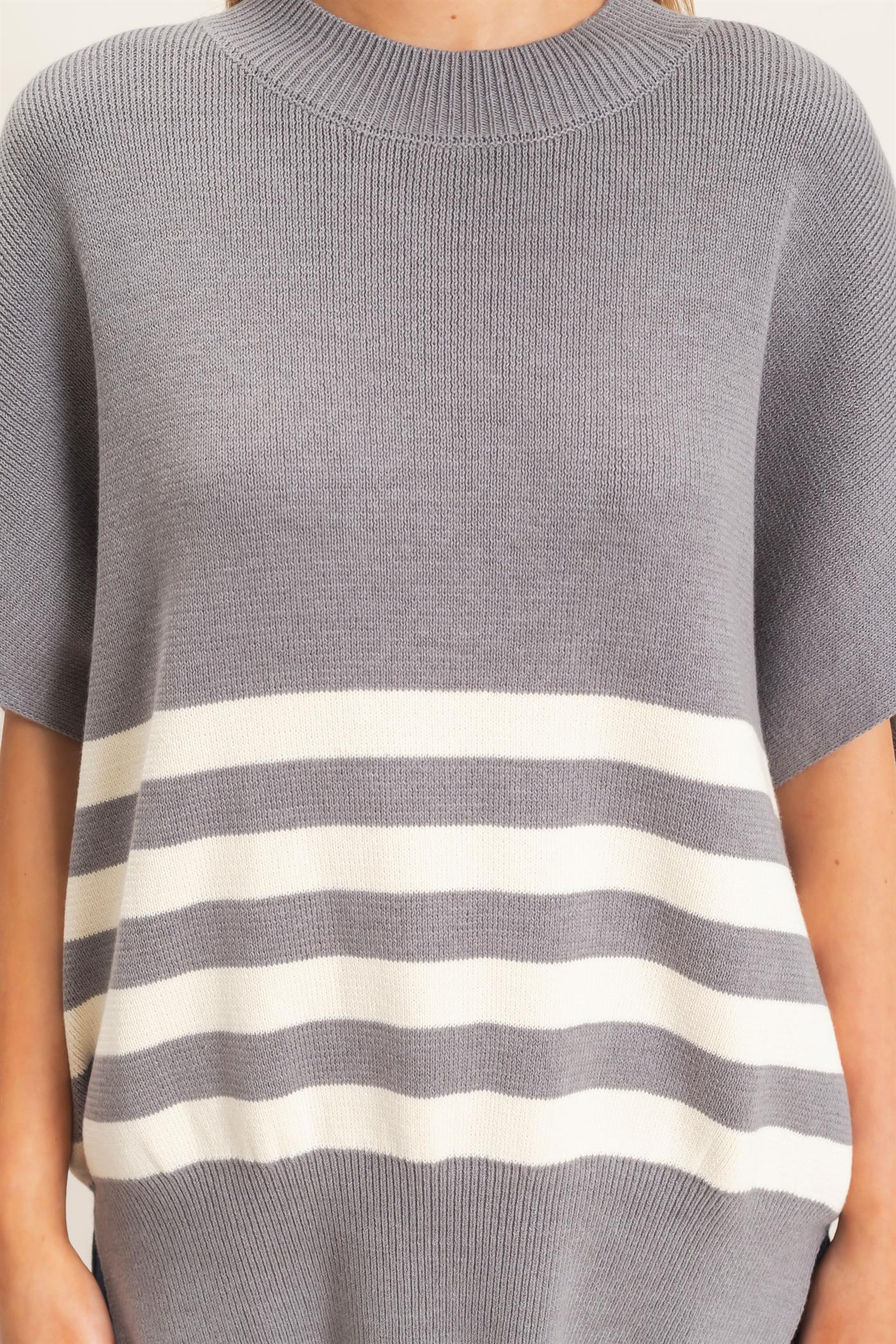 Wholesale Striped Ribbed Crew Neck Sweater Sweaters HF26E350-D GRAY HYFVE