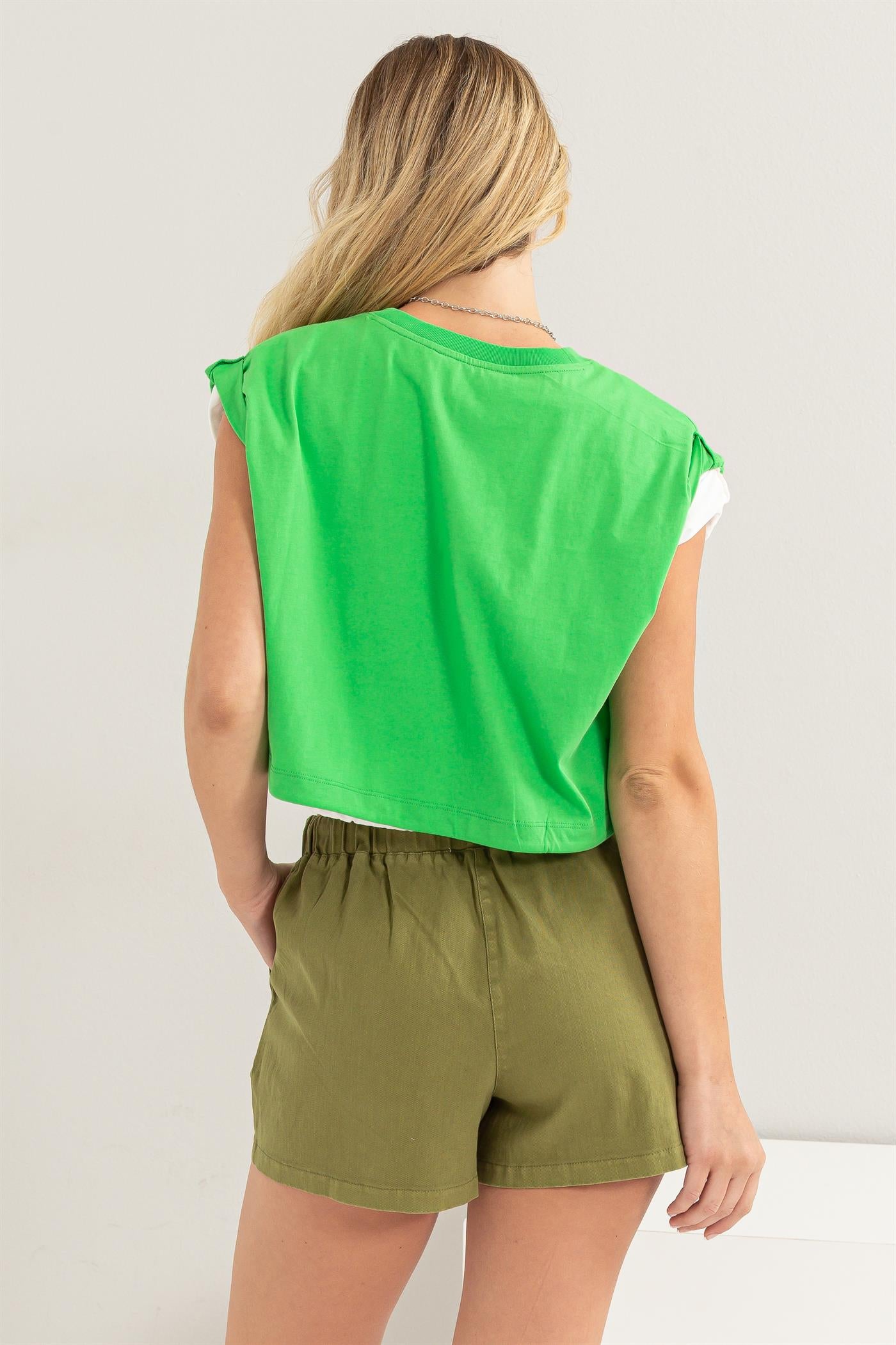 Wholesale Drawstring Hem Crop Top Clothing Tops DZ23E153 GREEN DOUBLE ZERO