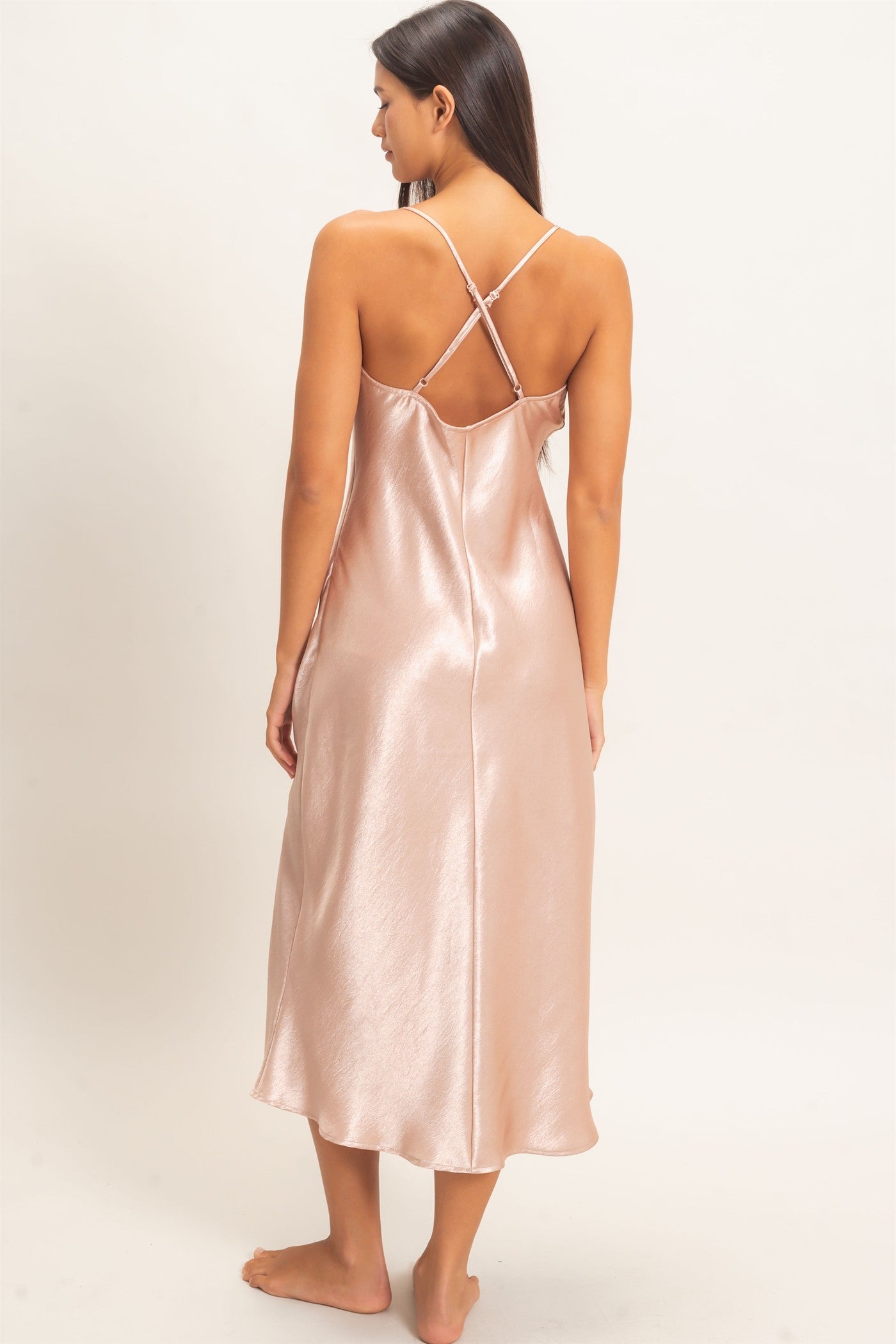 Wholesale Cowl Neck Satin Slip Dress Dresses DZ26E251 DARK TAUPE DOUBLE ZERO