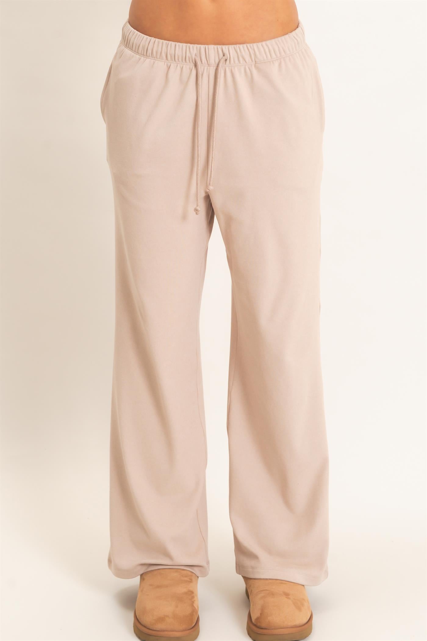 Wholesale Wide Leg Pants With Drawcord Pants DZ26E288 TAUPE DOUBLE ZERO