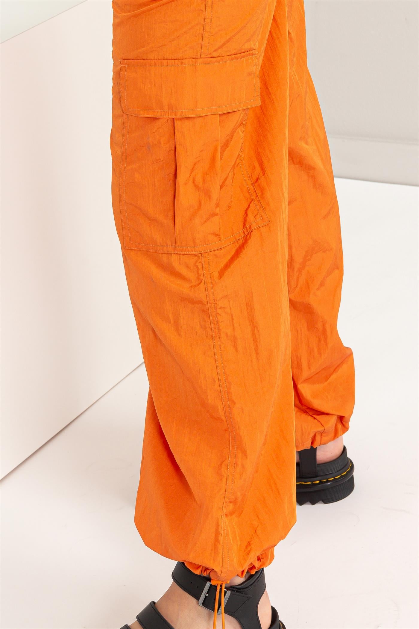 Wholesale Low Rise Parachute Cargo Pants Pants DZ24C809 BURNT ORANGE DOUBLE ZERO