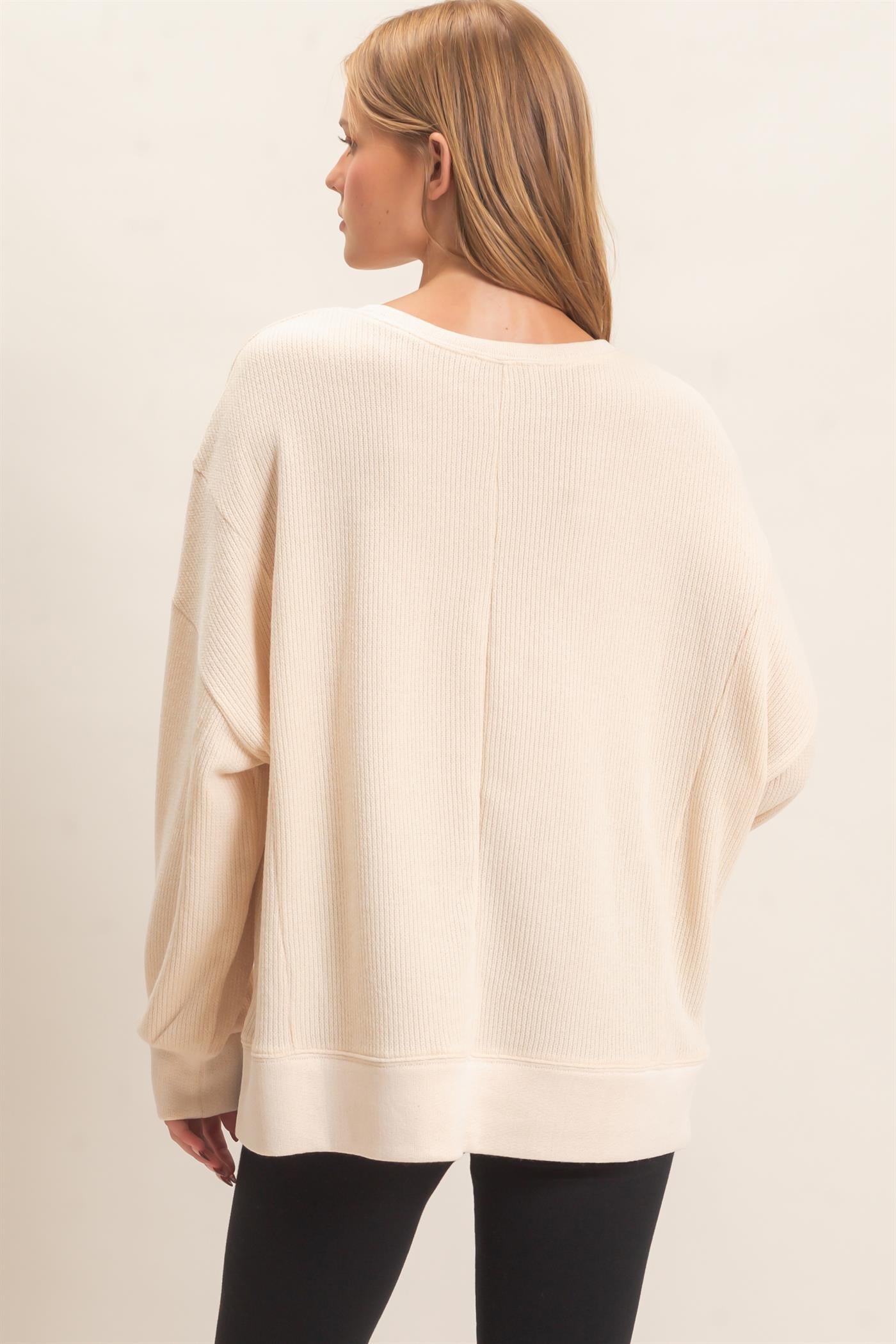 Wholesale Ribbed Boat Neck Knit Top Clothing Tops HF26E852 CREAM HYFVE