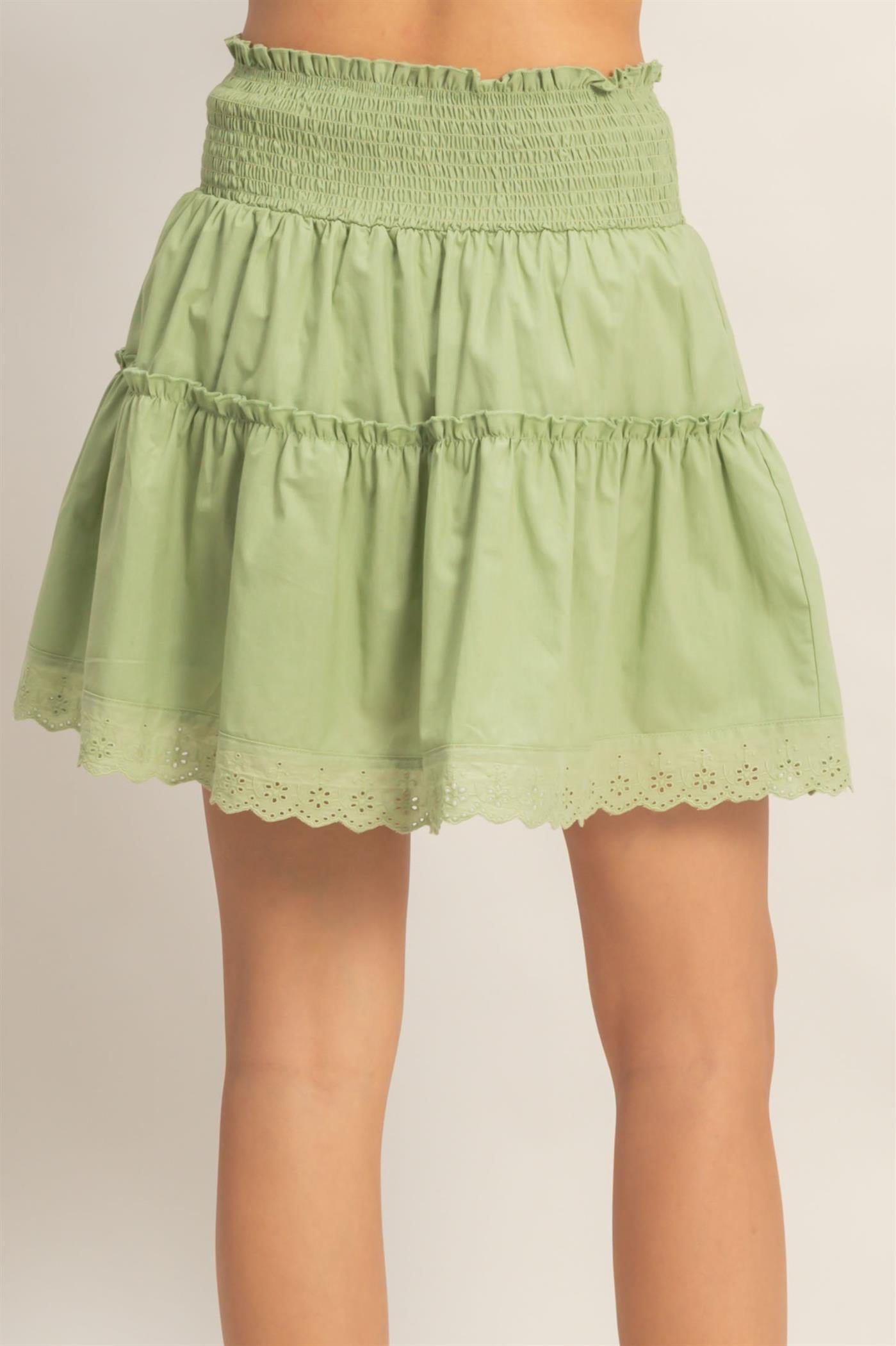 Wholesale Smocked Waist Layered Skirt Skirts HF26A781 LIGHT OLIVE HYFVE