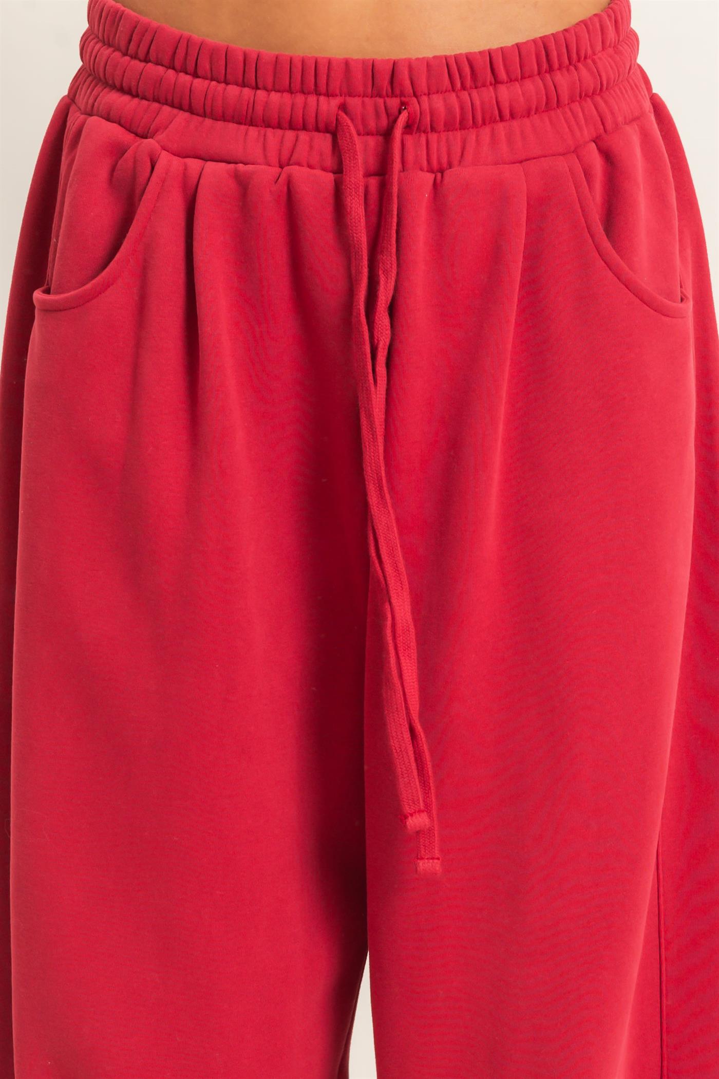 Wholesale Drawstring Waist Barrel Sweatpants Pants DZ26E290 DARK RED DOUBLE ZERO