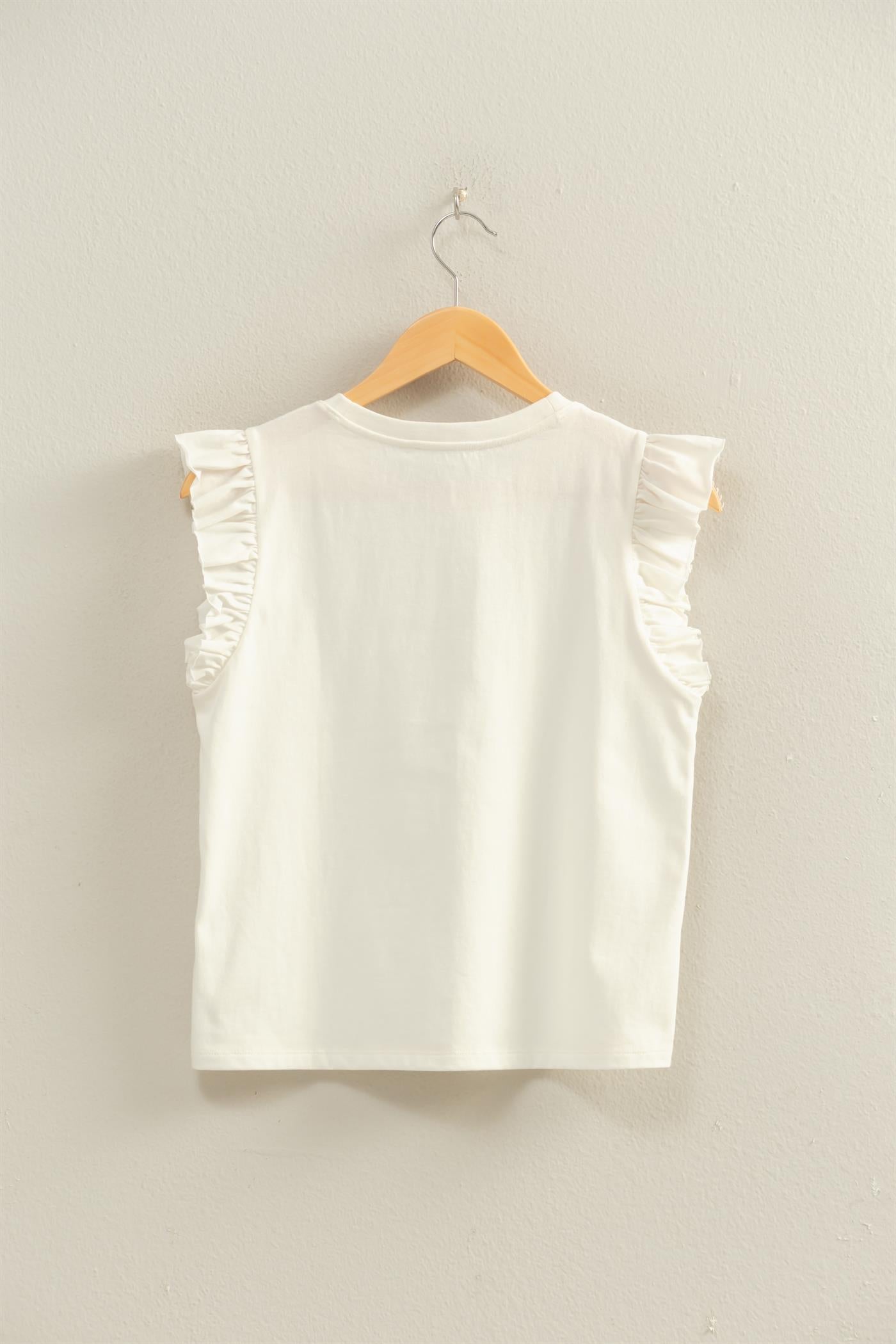 Wholesale Ruffle Cap Sleeve Crew Neck Top Clothing Tops DZ26C070 OFF WHITE DOUBLE ZERO