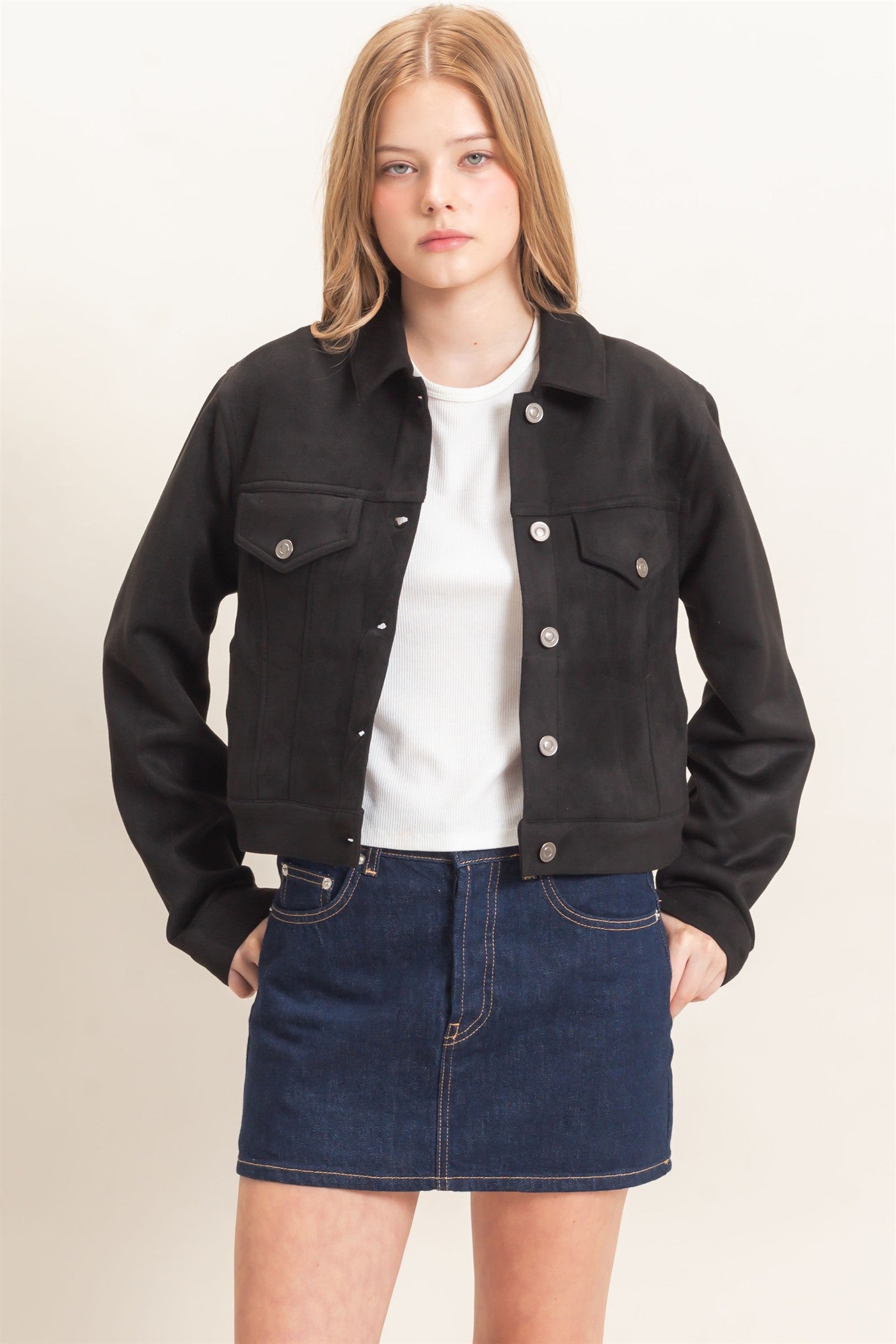 Wholesale Button-Up Suede Jacket Coats & Jackets HF26C772 BLACK HYFVE