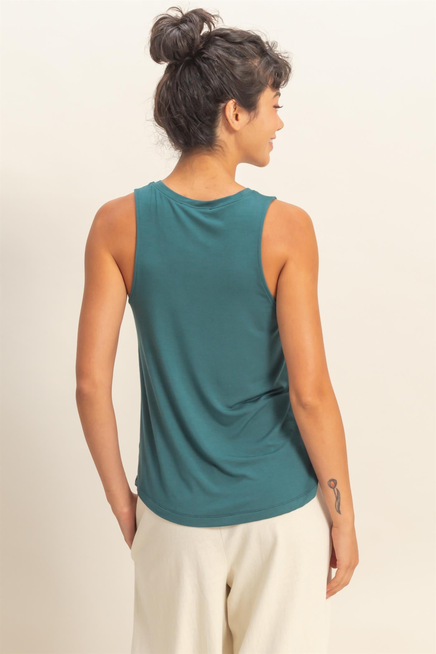 Wholesale Crew Neck Rayon Tank Top Tank Tops DZ26A332 DARK TEAL DOUBLE ZERO