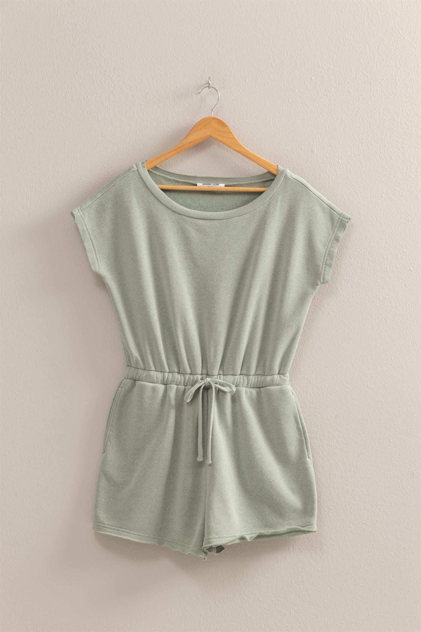 Wholesale Cap Sleeve Drawstring Waist Romper Clothing DZ25A782 SAGE GREEN DOUBLE ZERO