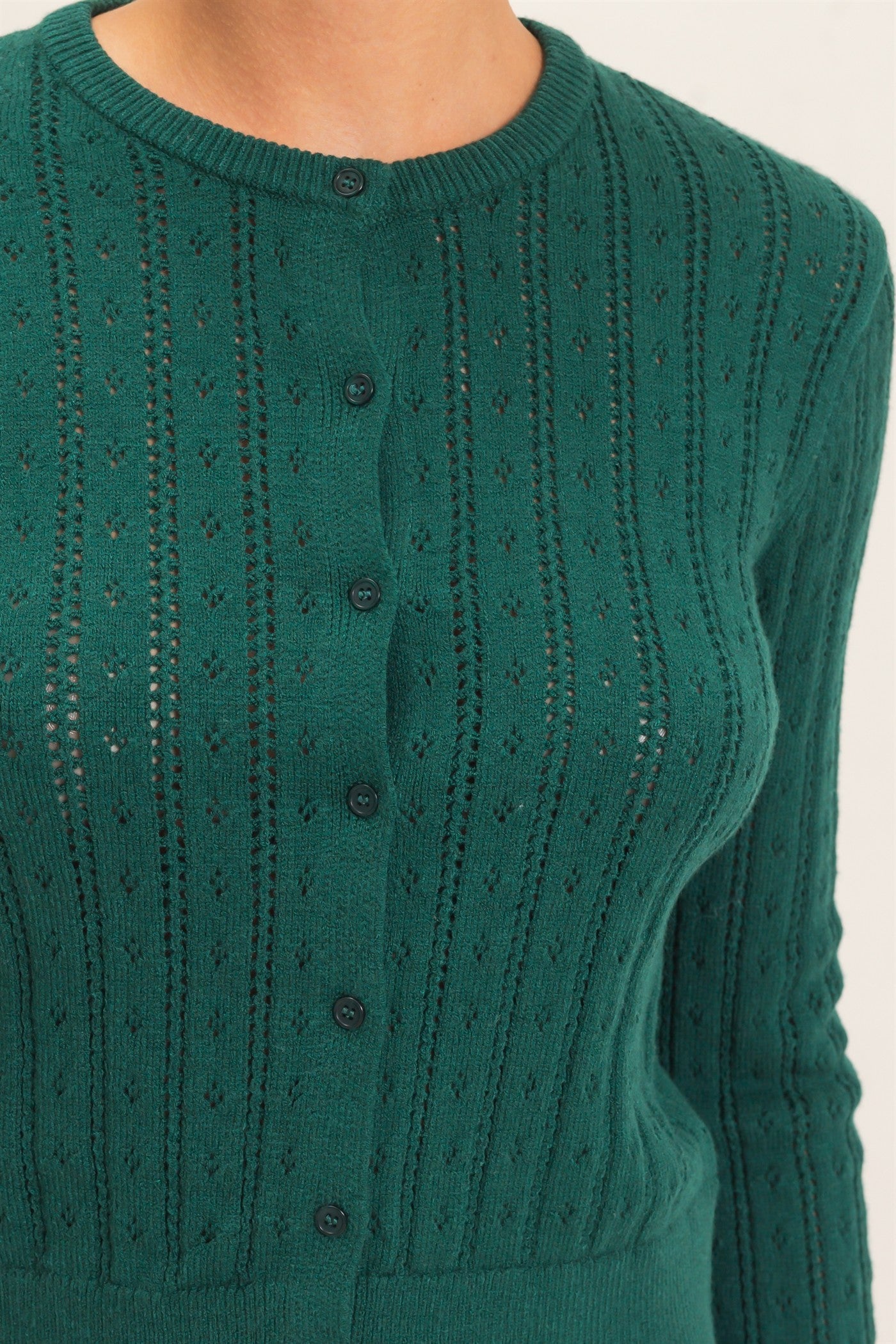 Wholesale Pointelle Button-Down Cardigan Cardigans DZ26E302 DARK GREEN DOUBLE ZERO
