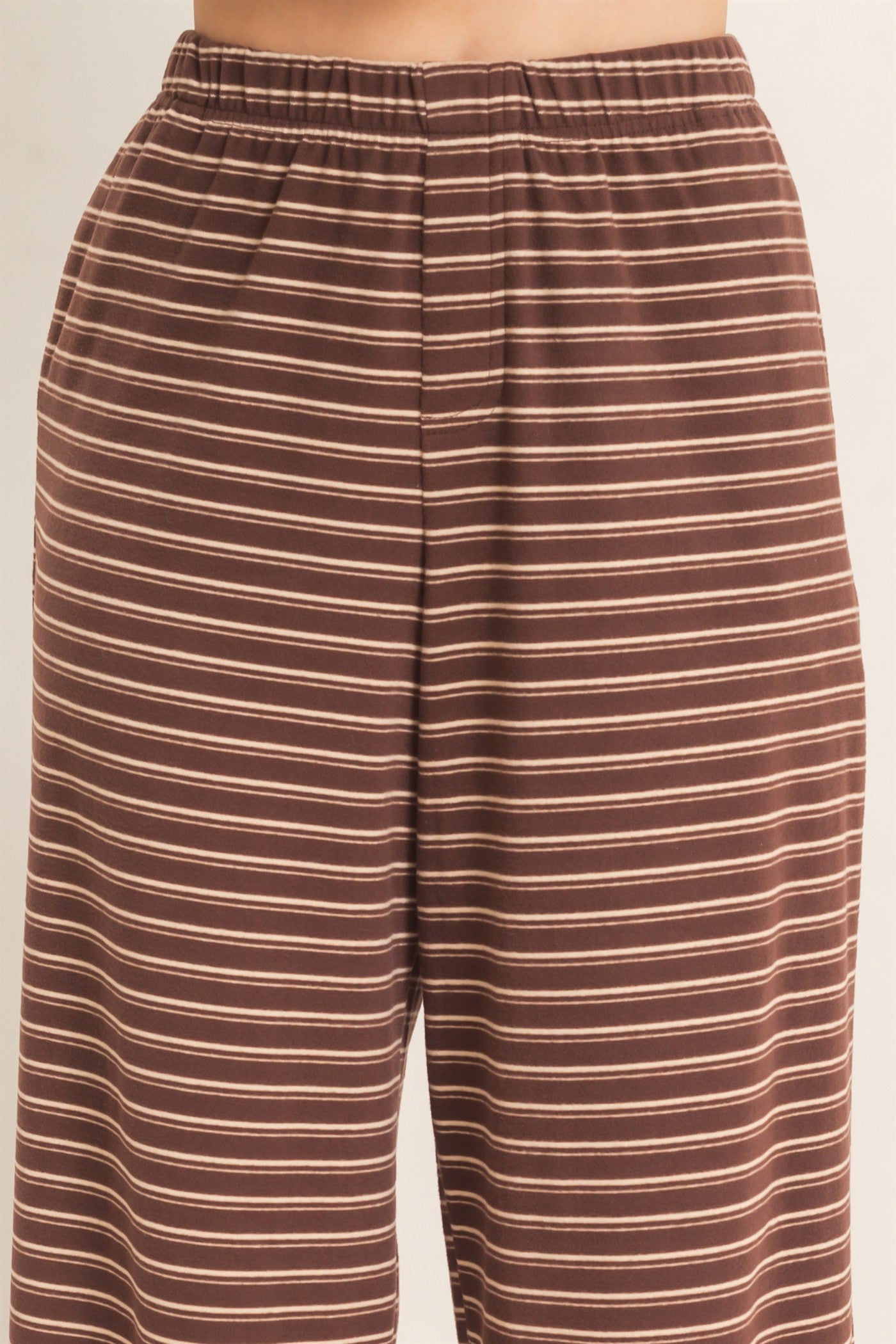 Wholesale Striped Elastic Waist Pants Pants HF26C677 BROWN HYFVE