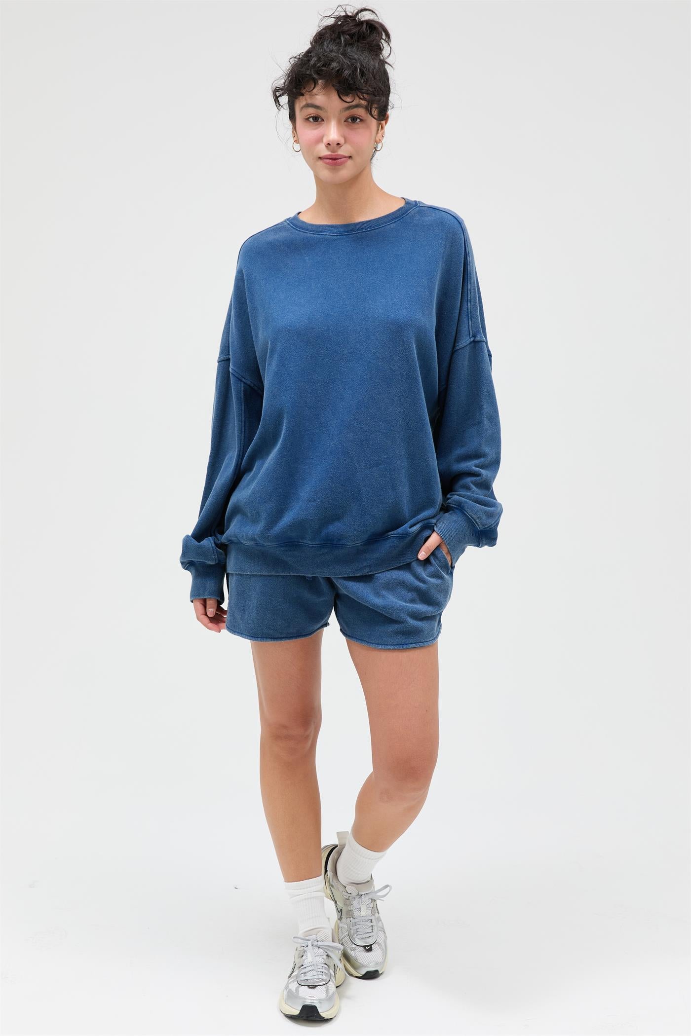 Wholesale Acid Wash Oversized Sweatshirt Sweatshirts DZ26A984 NAVY DOUBLE ZERO