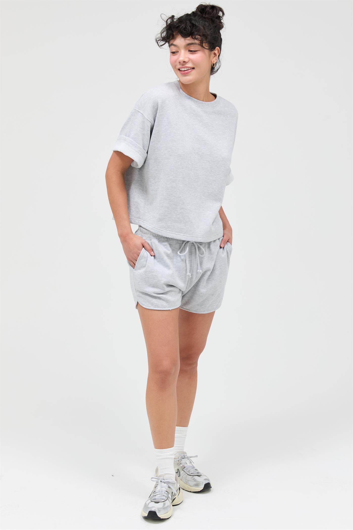 Wholesale Acid Wash Boxy Crew Neck Top T-Shirts DZ26C093 HEATHER GRAY DOUBLE ZERO