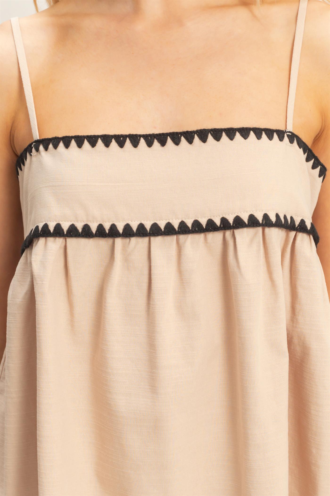 Wholesale Sleeveless Babydoll Top Blouses HF26A485 BEIGE HYFVE