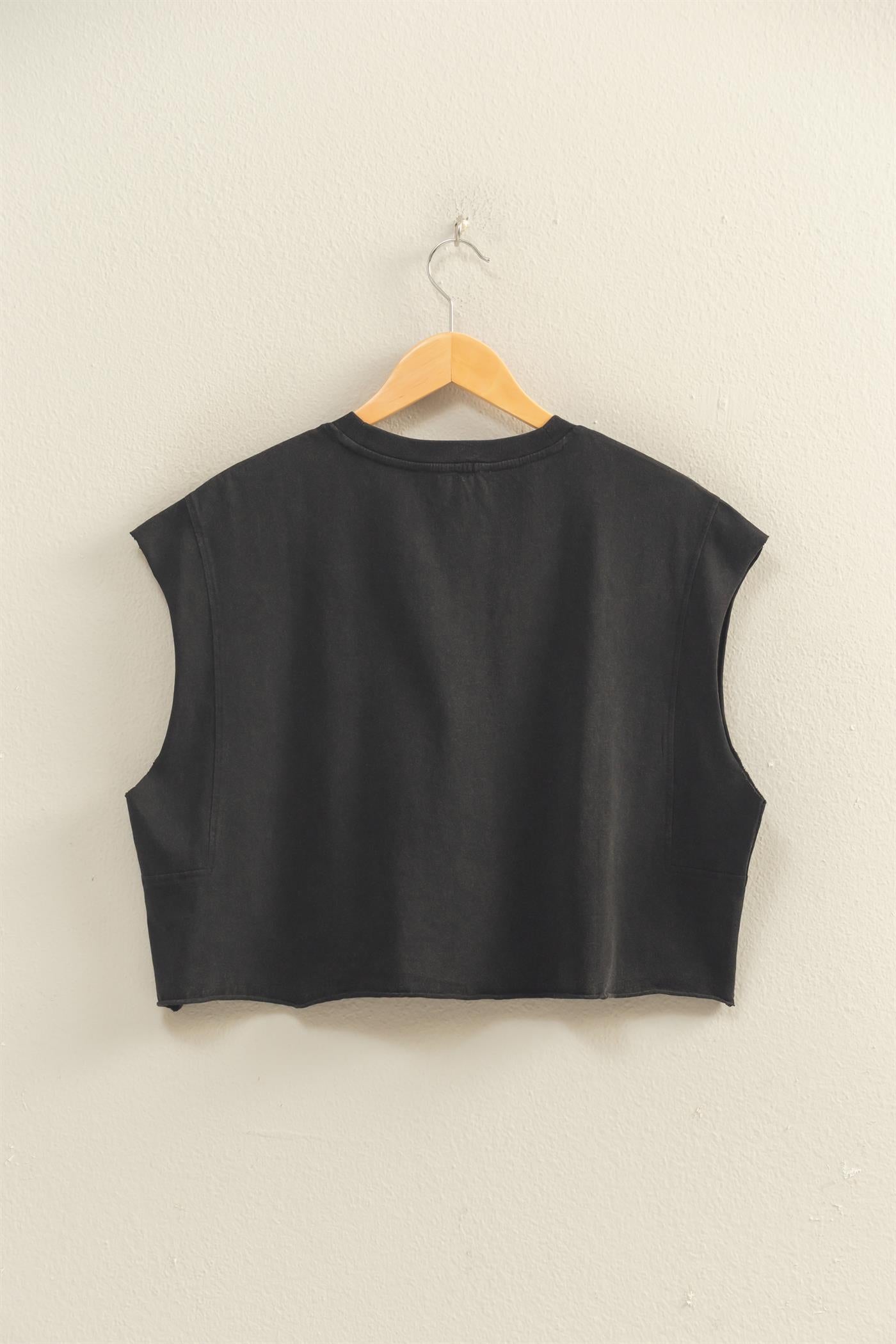 Wholesale Crew Neck Boxy Sleeveless Cropped Top Clothing Tops DZ26A224 BLACK DOUBLE ZERO