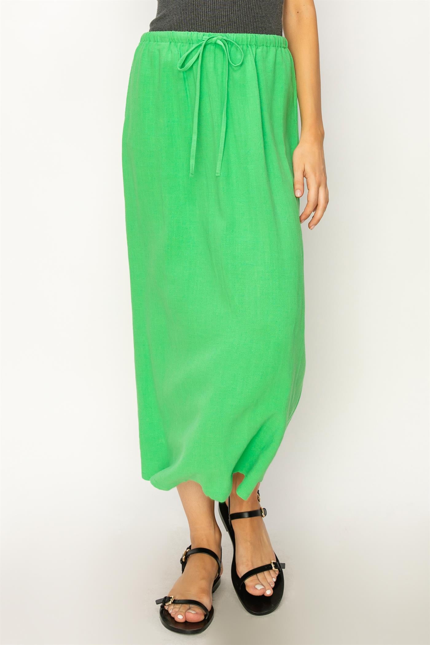 Wholesale Linen Midi Skirt Skirts DZ24A302 GREEN DOUBLE ZERO