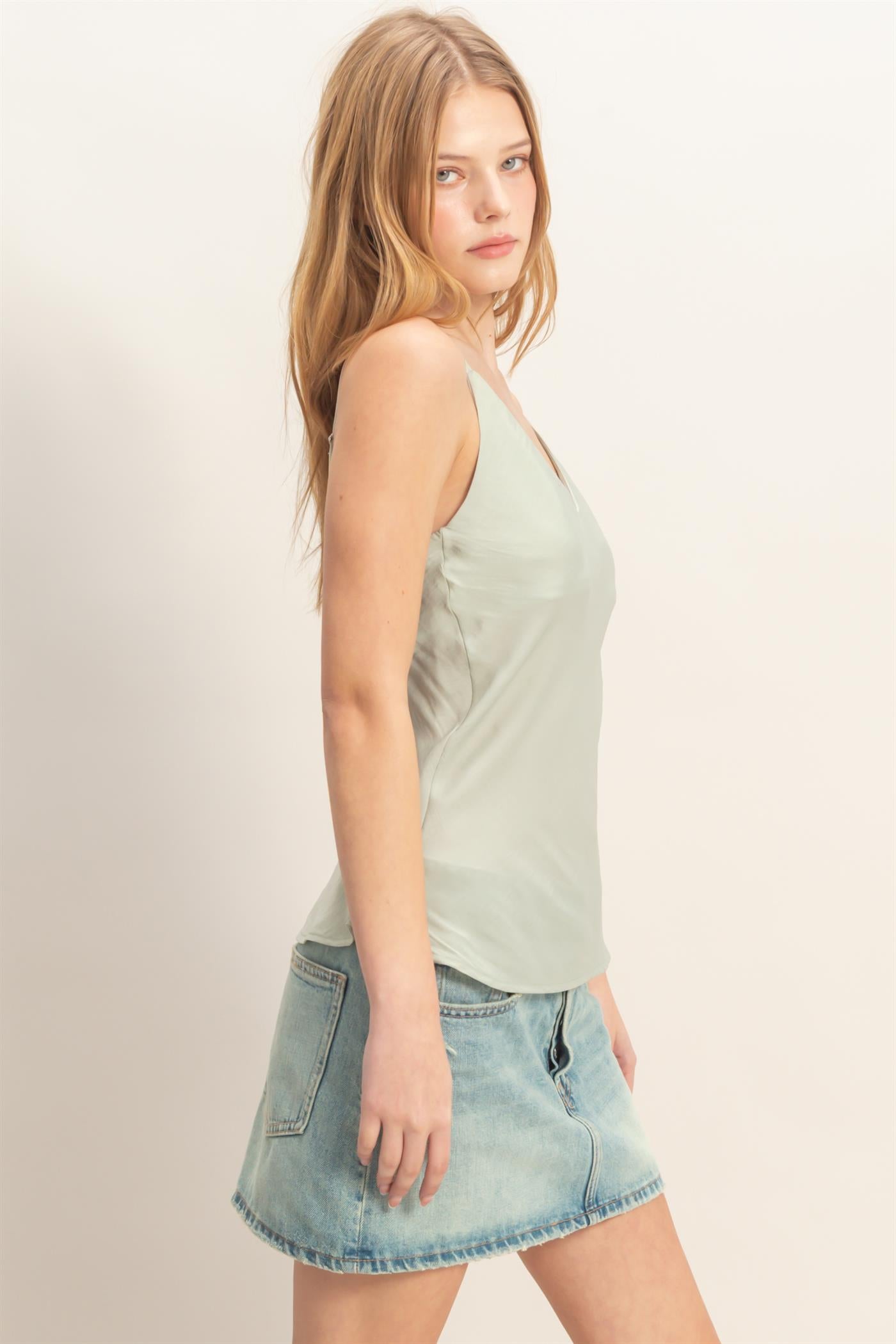 Wholesale Satin Bias V-Neck Camisole Camisoles HF26E318 SAGE HYFVE