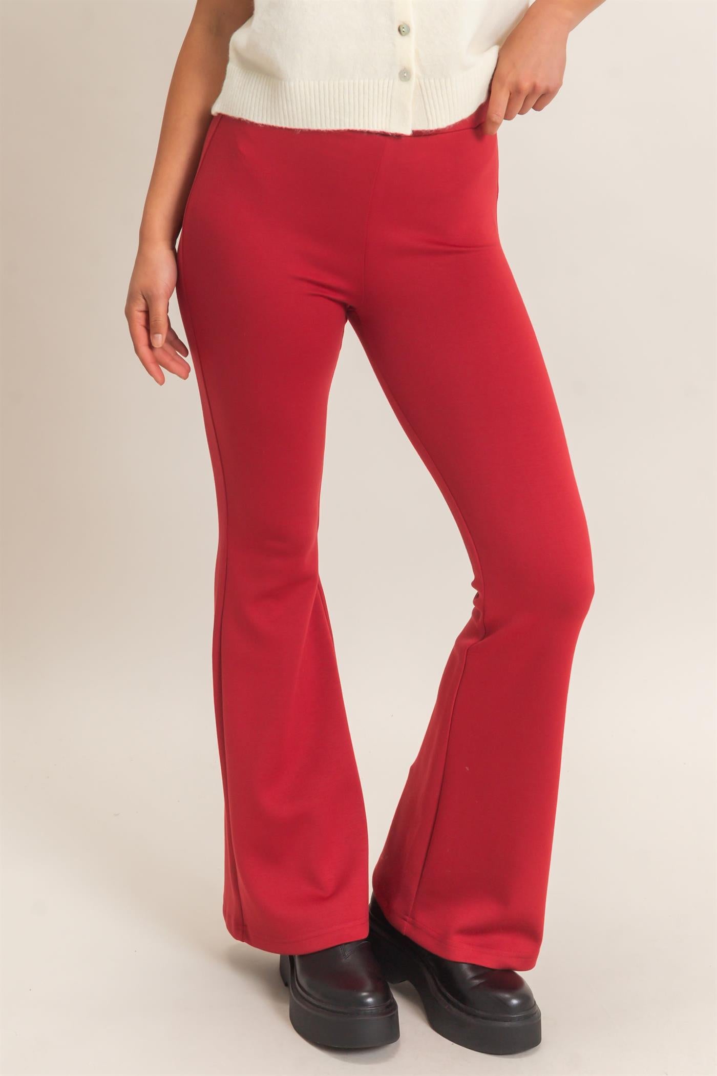 Wholesale Flared Elastic Waist Pants Pants DZ26E393 DARK RED DOUBLE ZERO