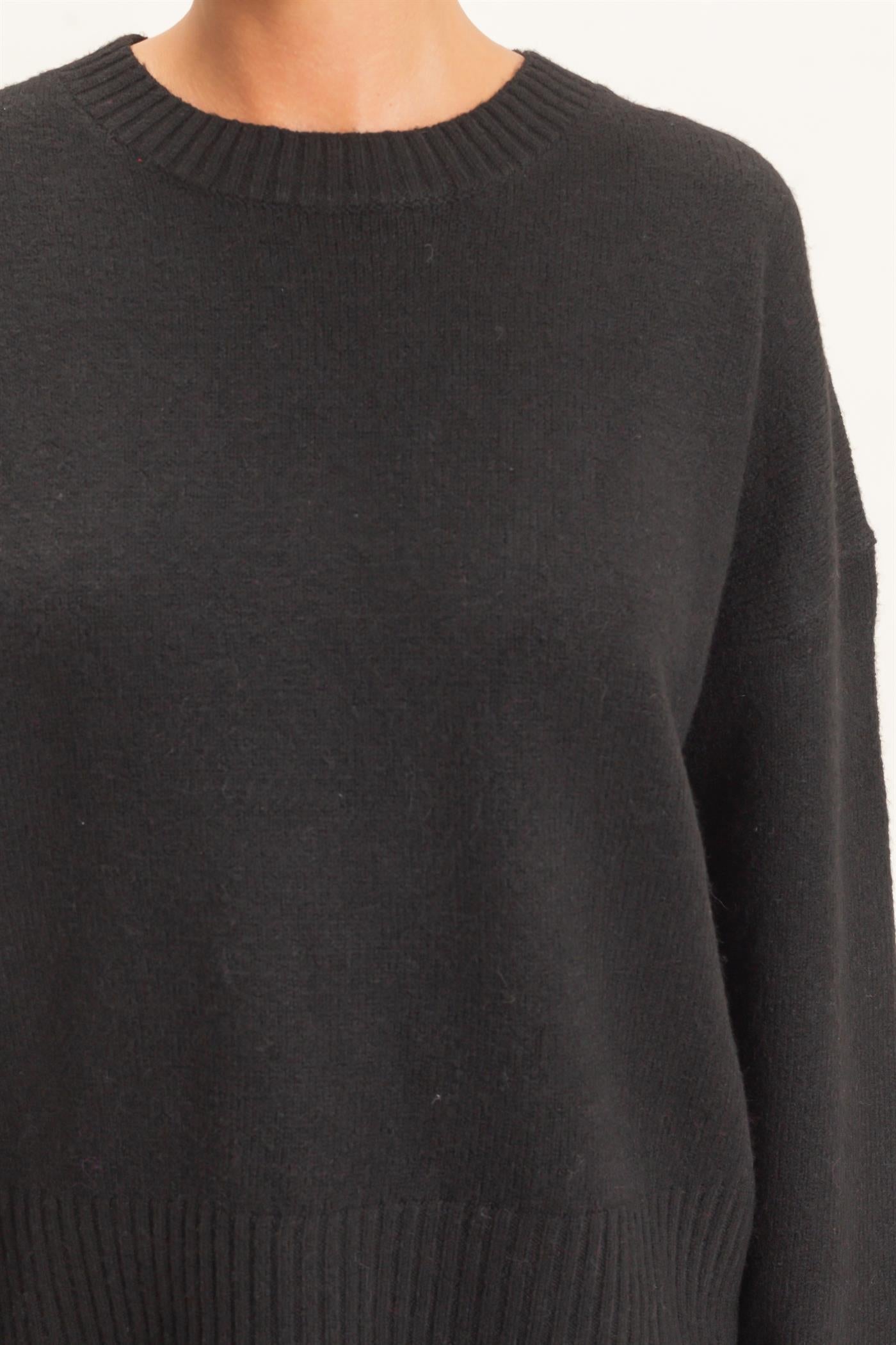Wholesale Relaxed Fit Crew Neck Sweater Sweaters DZ26E956 BLACK DOUBLE ZERO