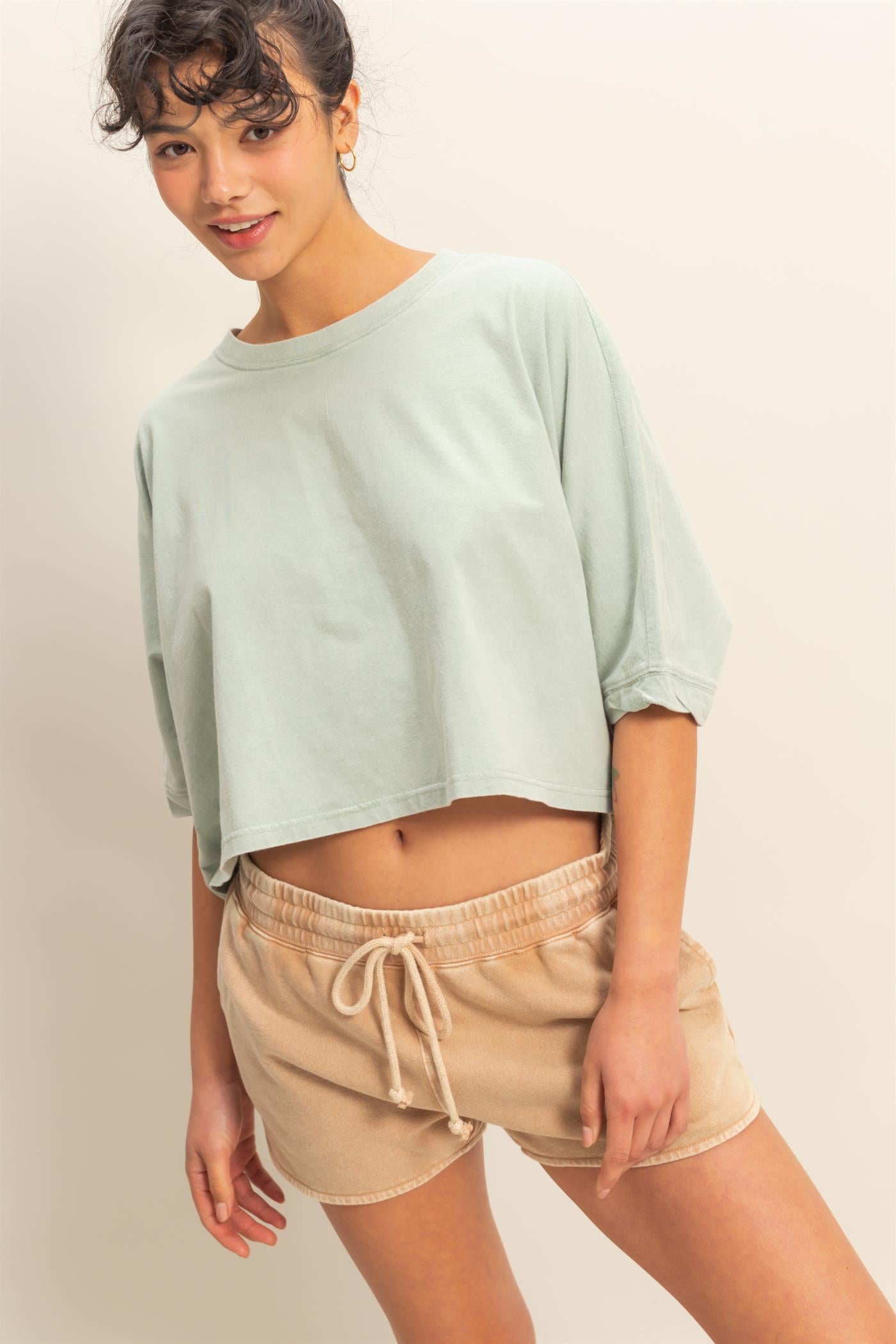 Wholesale Flowy Bat Wing Sleeves Knit Top Clothing Tops DZ25A797 SAGE GREEN DOUBLE ZERO