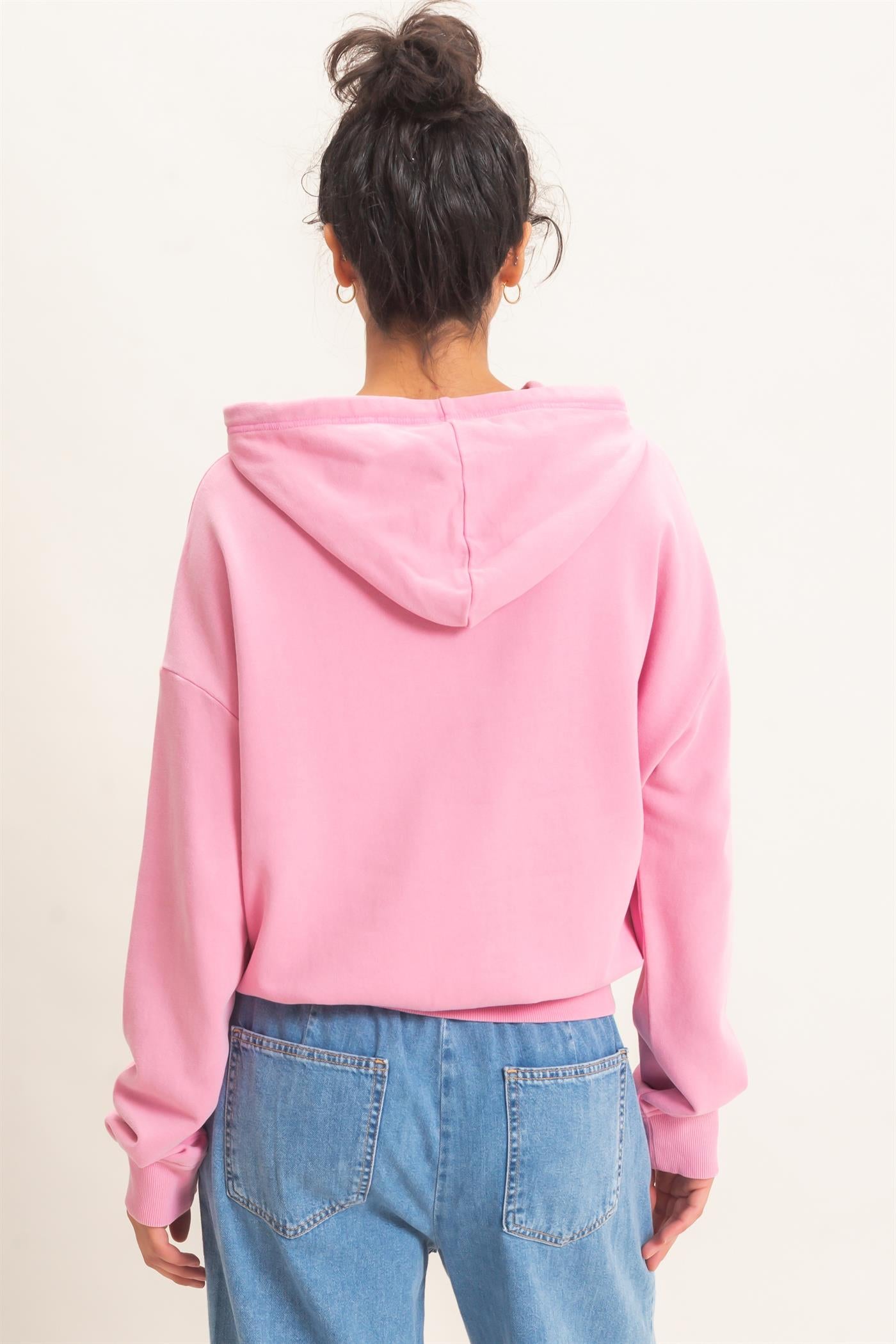 Wholesale Acid Wash Hoodie Clothing Tops DZ26E112 PINK DOUBLE ZERO