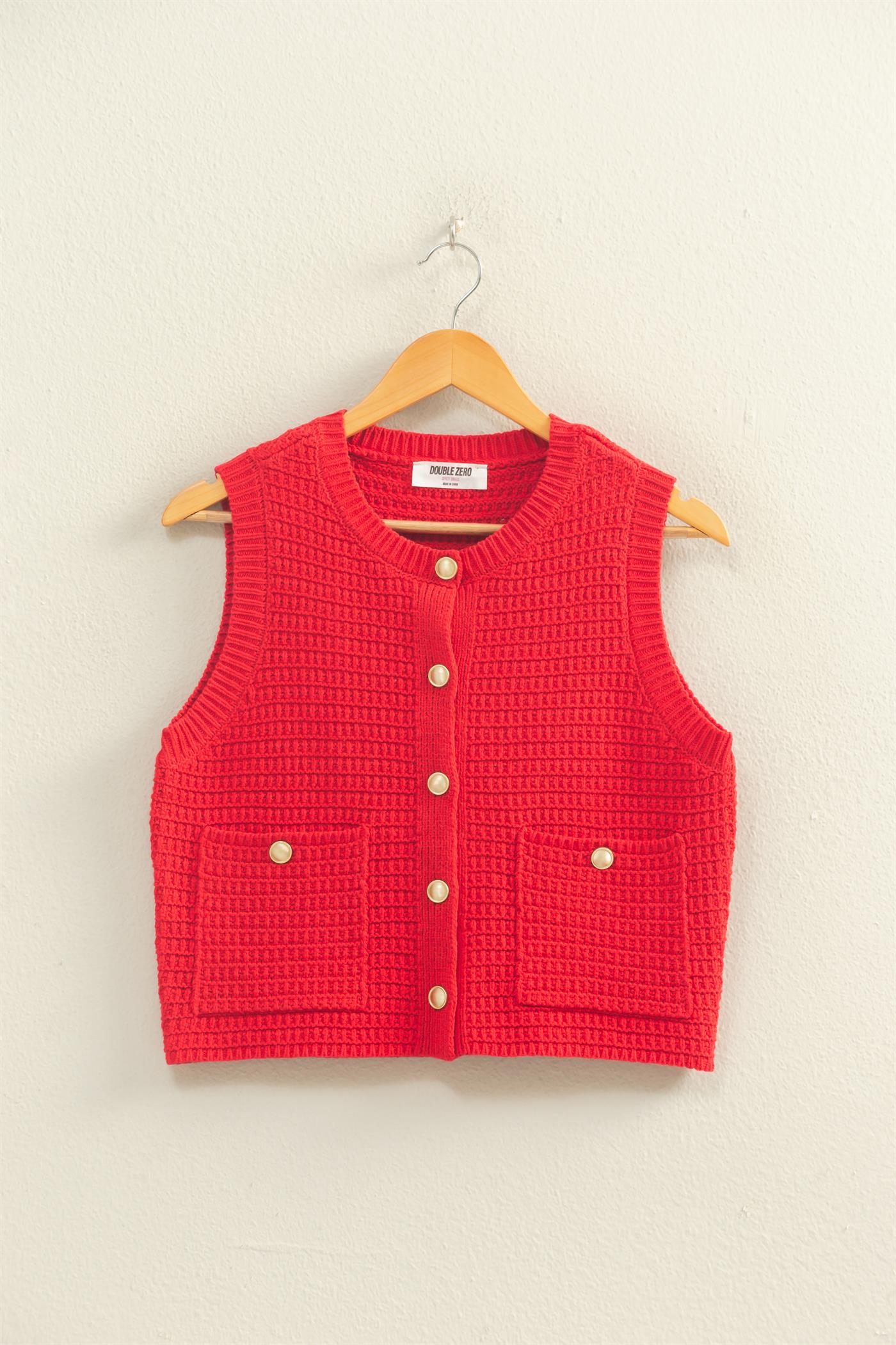 Wholesale Textured Button-Front Vest With Pocket Clothing Tops DZ26A448 RED DOUBLE ZERO