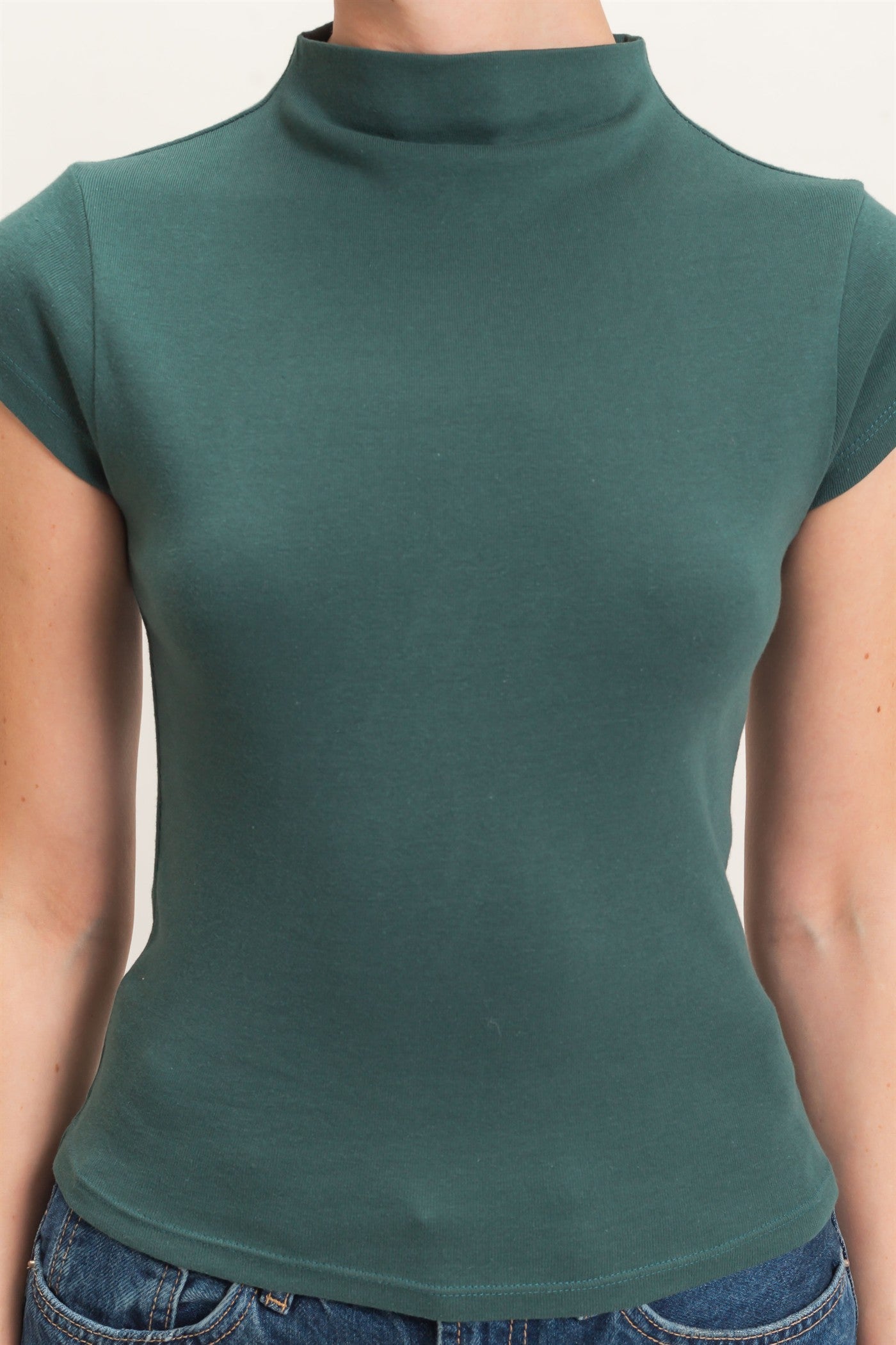 Wholesale Mock Neck Cap Sleeve Top Clothing Tops DZ26E323 DARK GREEN DOUBLE ZERO