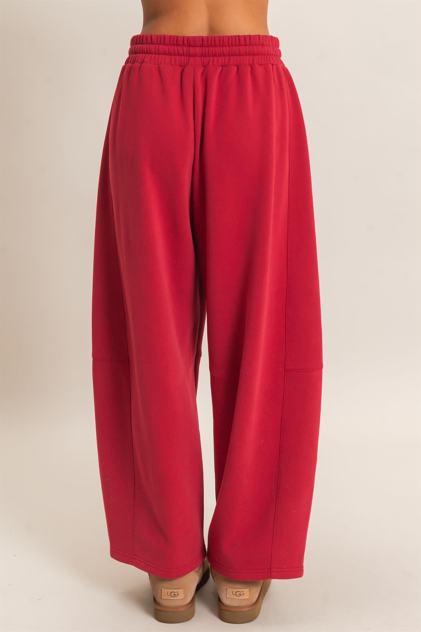 Wholesale Drawstring Waist Barrel Sweatpants Pants DZ26E290 DARK RED DOUBLE ZERO