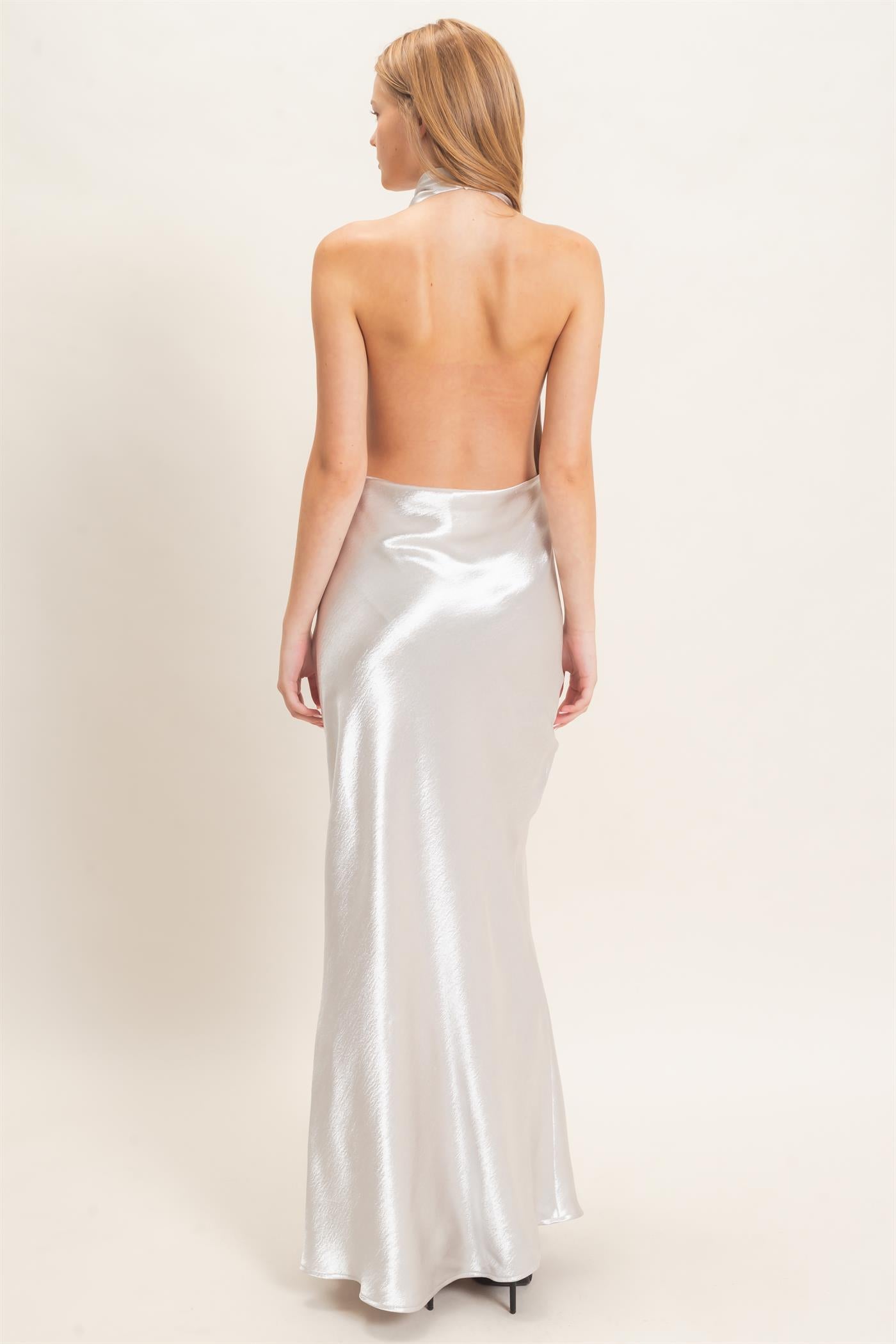 Wholesale Satin Cowl Neck Maxi Dress Dresses HF26F216-D SILVER HYFVE