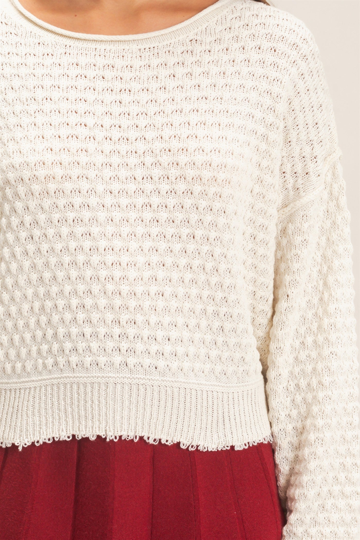 Wholesale Textured Boat Neck Sweater Sweaters DZ26E880 CREAM DOUBLE ZERO