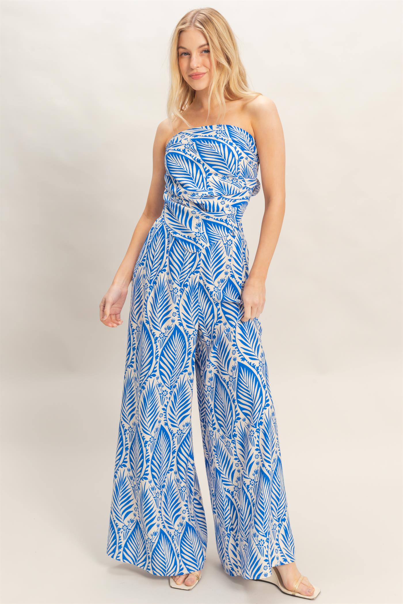 Wholesale Strapless Top & Pant Print Set Clothing HF25E577-SET-D BLUE HYFVE