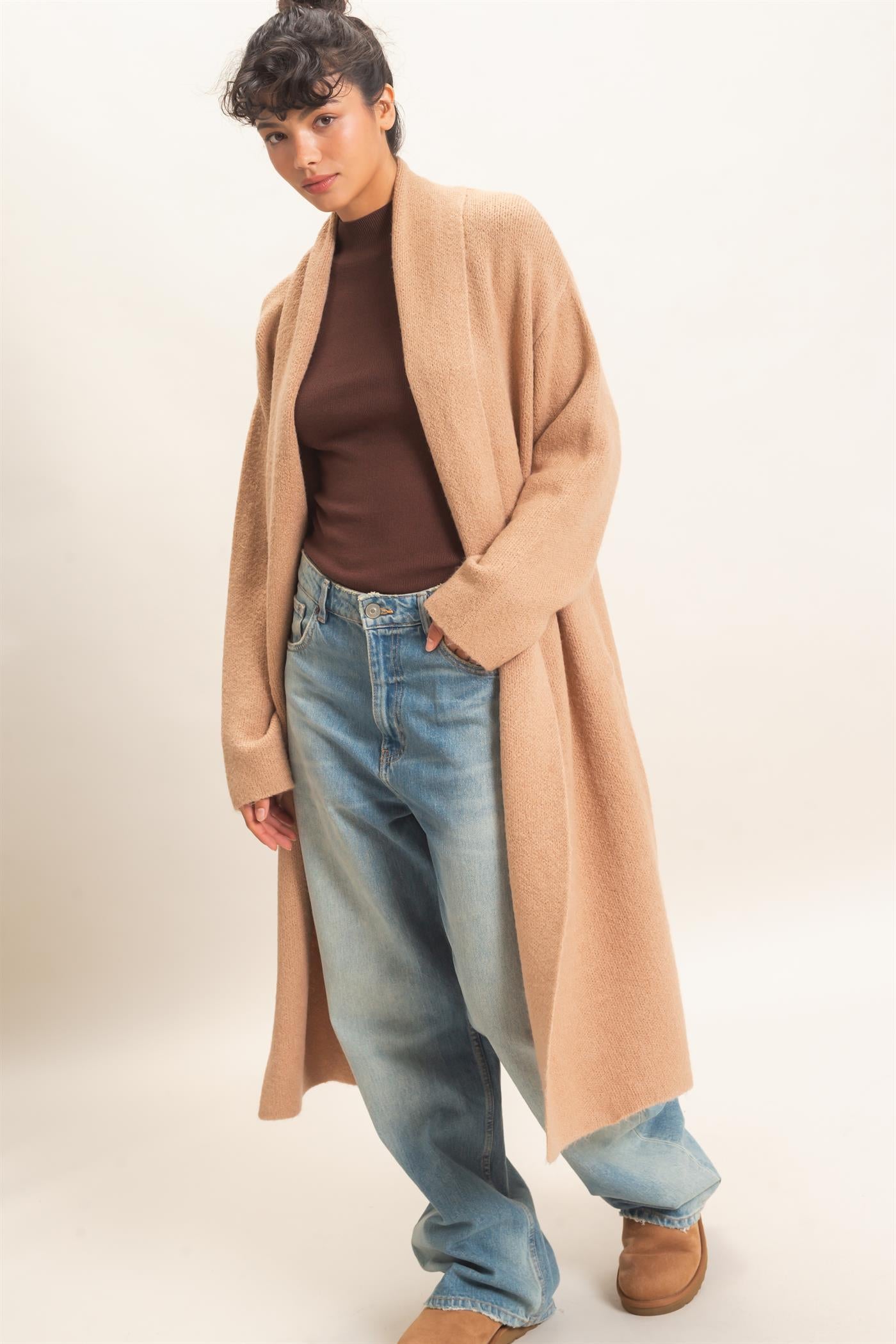 Wholesale Duster Cardigan Sweaters DZ26E267 DARK TAUPE DOUBLE ZERO