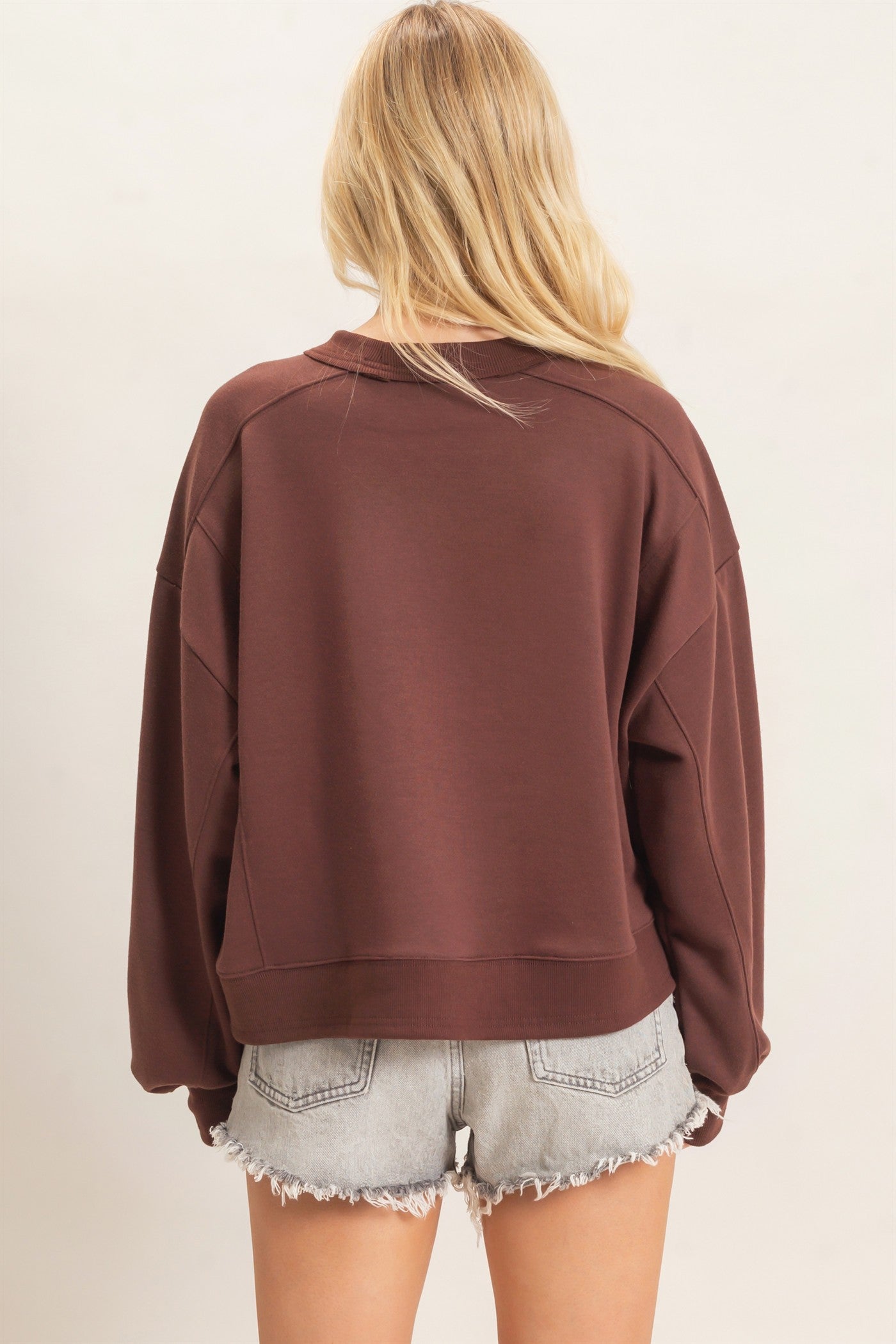Wholesale Ribbed Crew Neck Sweatshirt Sweatshirts HF26F087 BROWN HYFVE