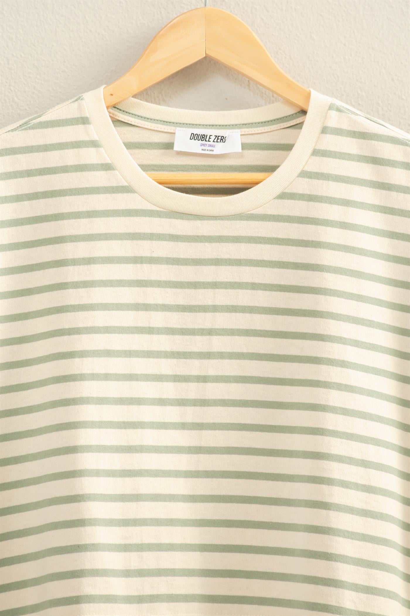 Wholesale Striped Oversized Short Sleeve Cropped Tee Clothing Tops DZ26C023 SAGE GREEN DOUBLE ZERO