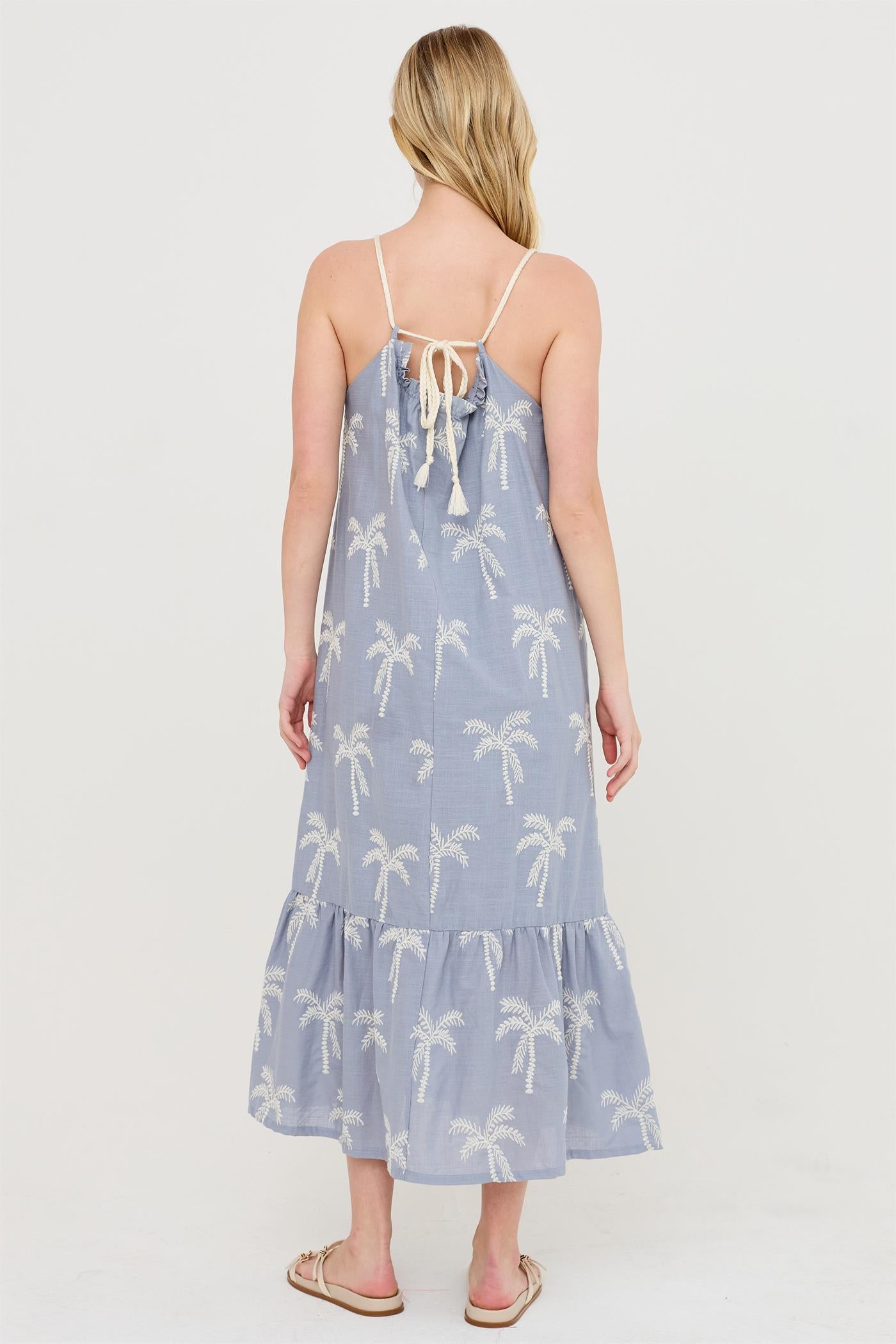 Wholesale Embroidered Spaghetti Strap Dress Dresses HF26C353-D DUSTY BLUE HYFVE