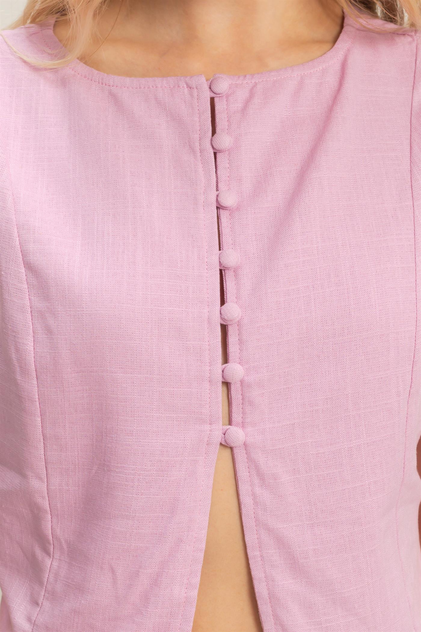 Wholesale Sleeveless Button Front Top Clothing Tops HF26A583 PINK LAVENDER HYFVE
