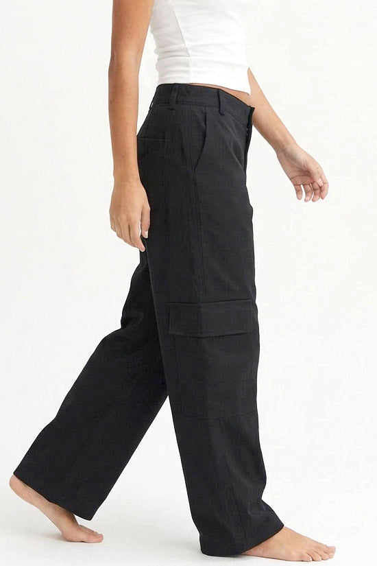 Wholesale Elastic Waist Wide-Leg Cargo Pants Pants DZ24E575 BLACK DOUBLE ZERO