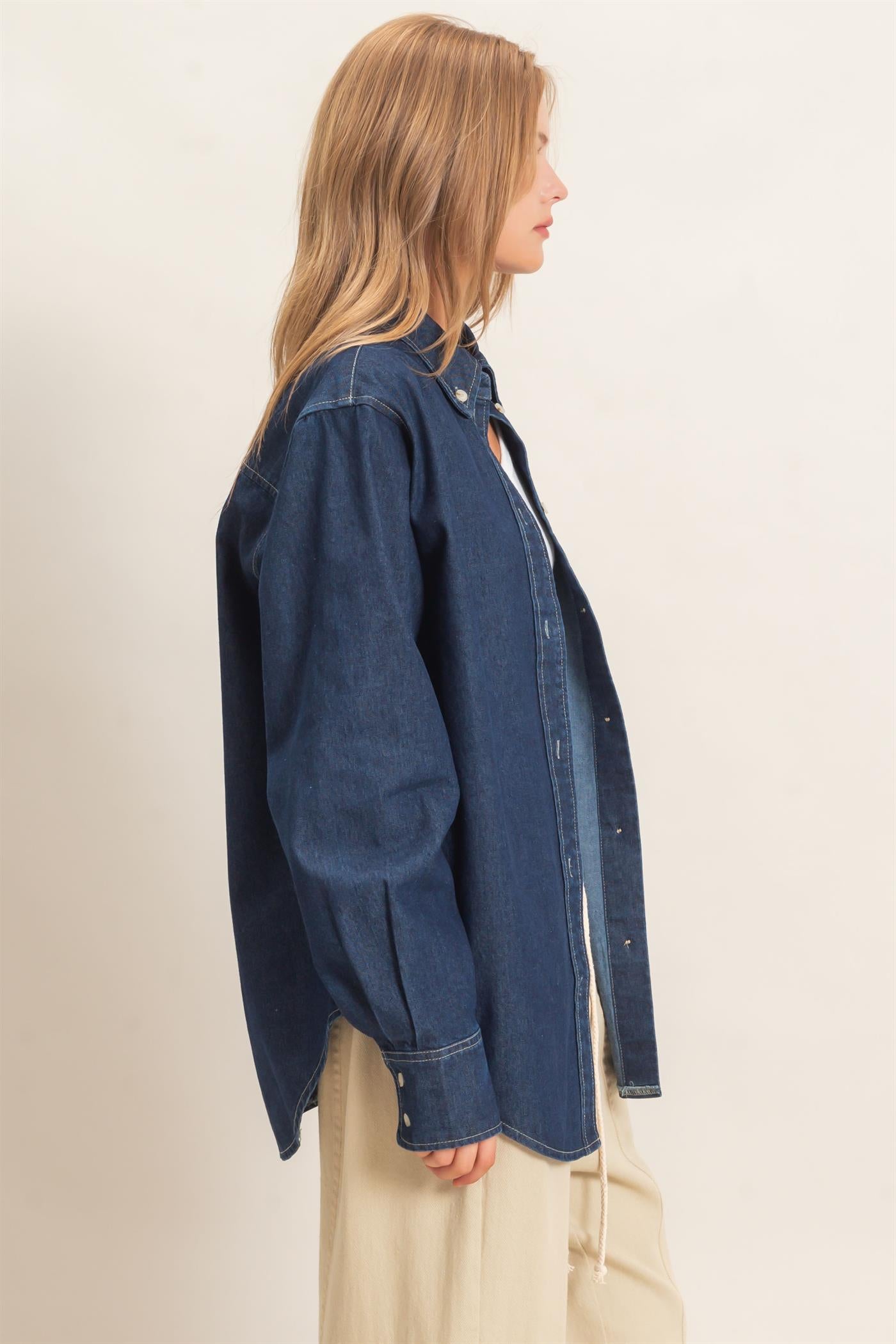 Wholesale Button-Up Denim Shirt Shirts HF26E420 DARK DENIM HYFVE
