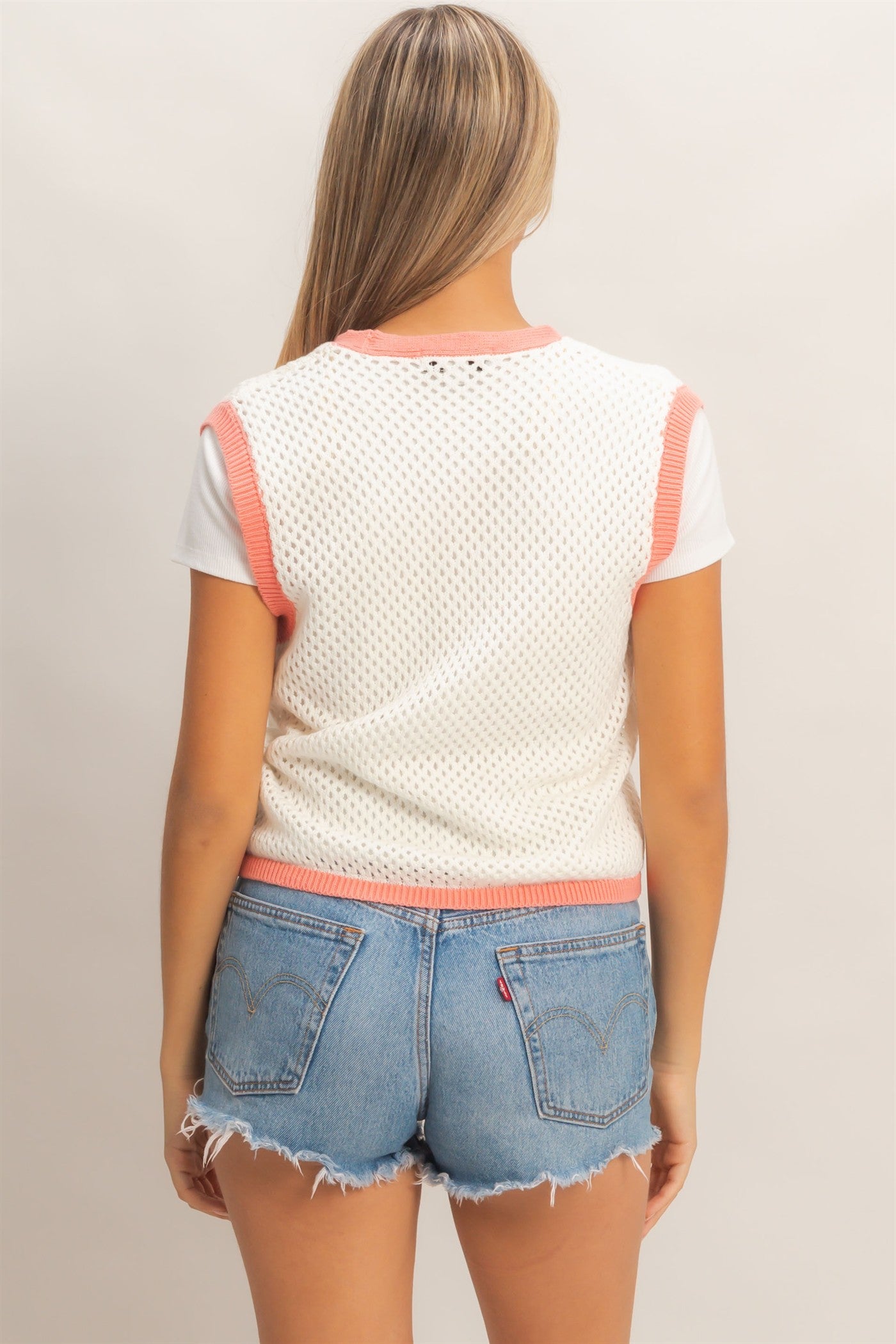 Wholesale Knit Vest With Tie Closure Sweaters HF26A238 IVORY/CORAL HYFVE