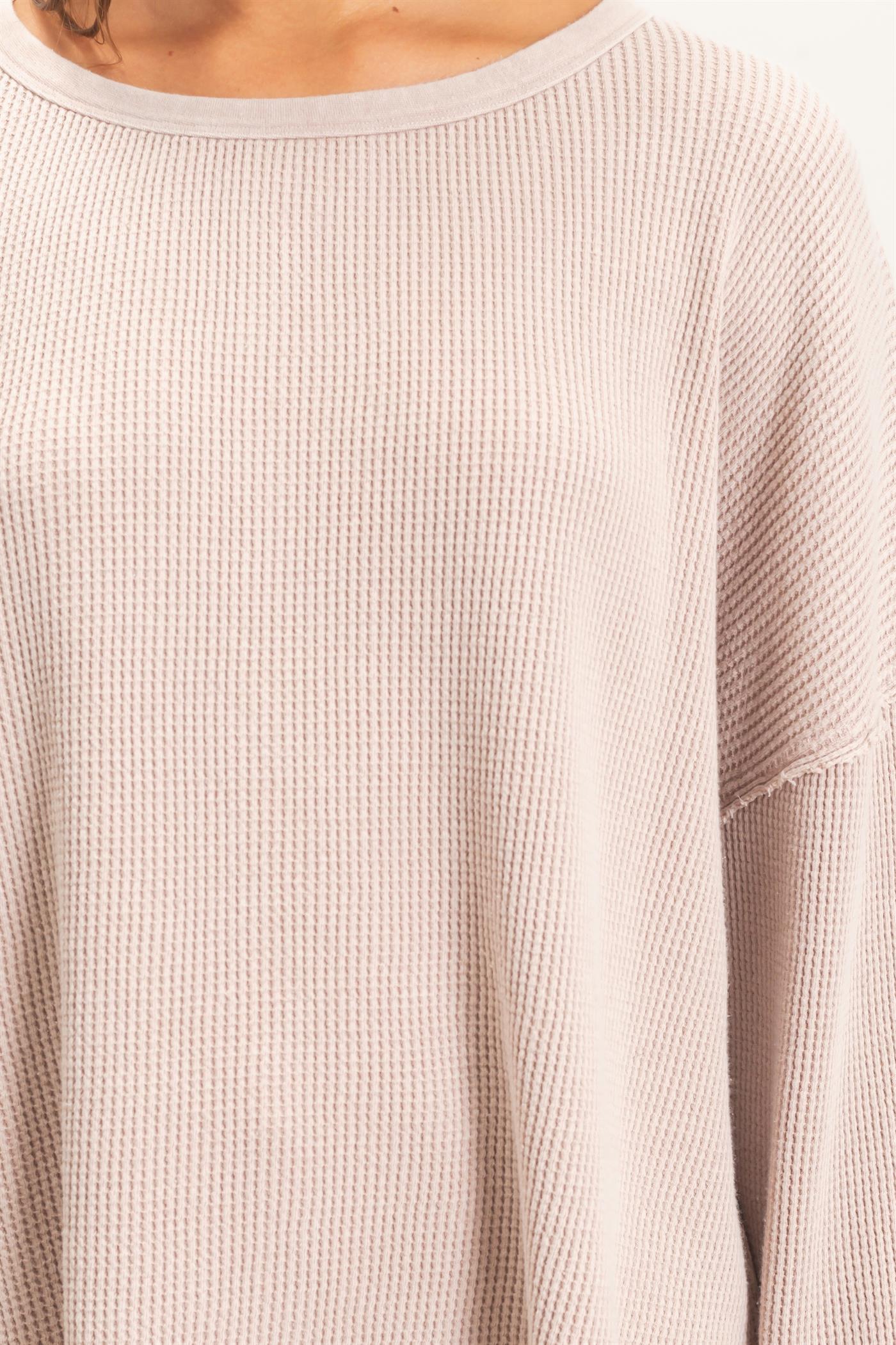 Wholesale Mineral Wash Waffle Oversized Top Clothing Tops DZ26E248 LIGHT TAUPE DOUBLE ZERO
