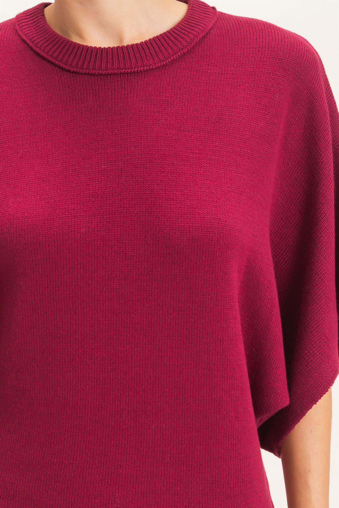 Wholesale Crew Neck Short Sleeve Sweater Sweaters HF26E378 BURGUNDY HYFVE
