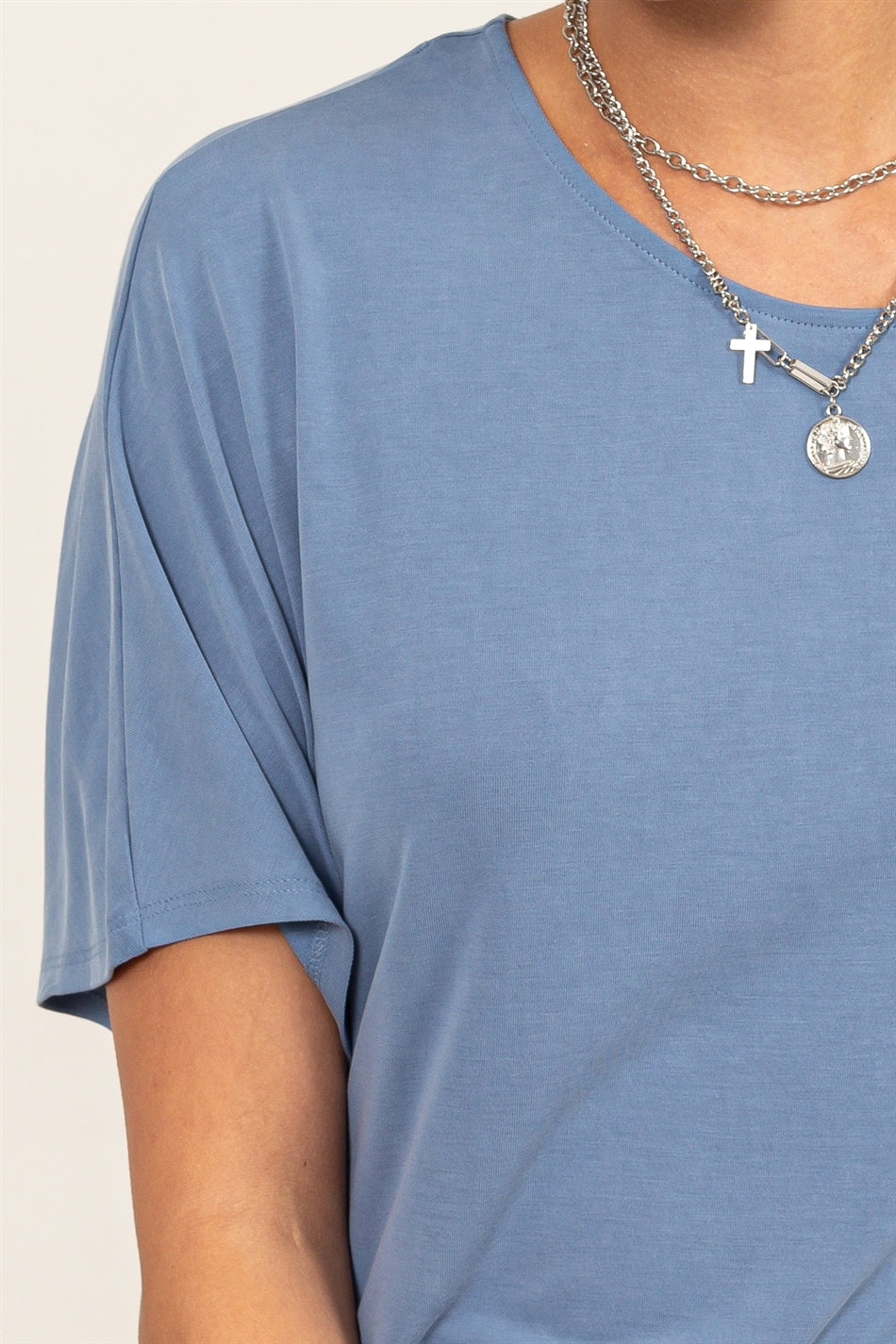 Wholesale D-Elbow Length Dolman Sleeve Top Clothing Tops DZ24C199-D GRAY BLUE DOUBLE ZERO