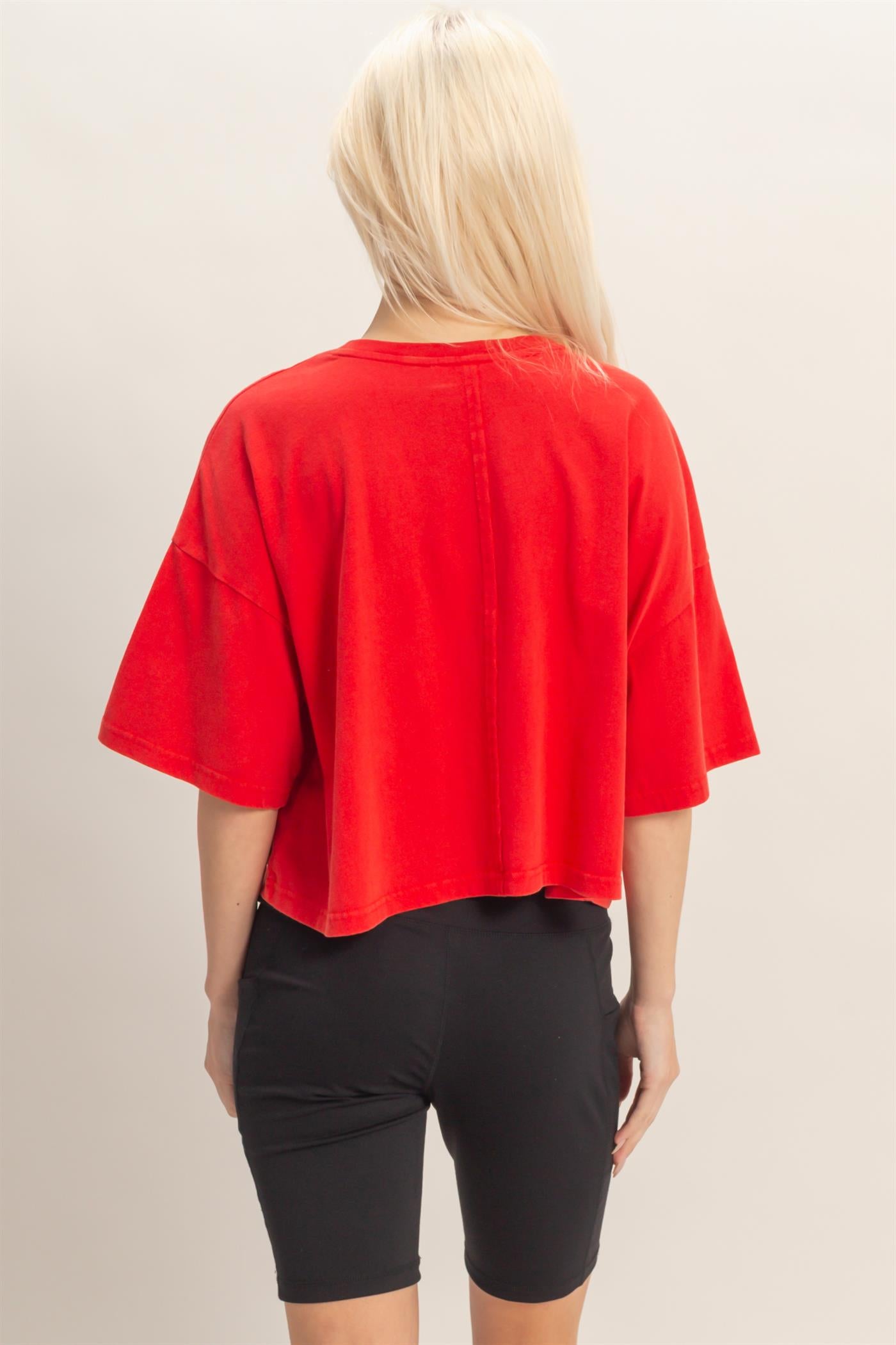 Wholesale Raw Edge Star Patch Top Clothing Tops DZ26C616 RED DOUBLE ZERO