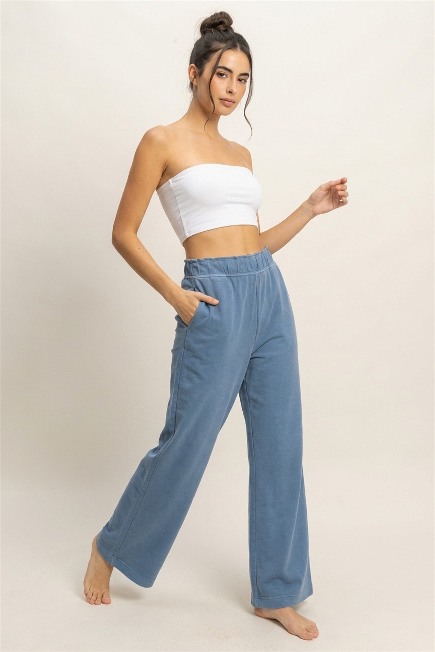 Wholesale High Waist Flare Pants Pants DZ24C346-D GRAY BLUE DOUBLE ZERO